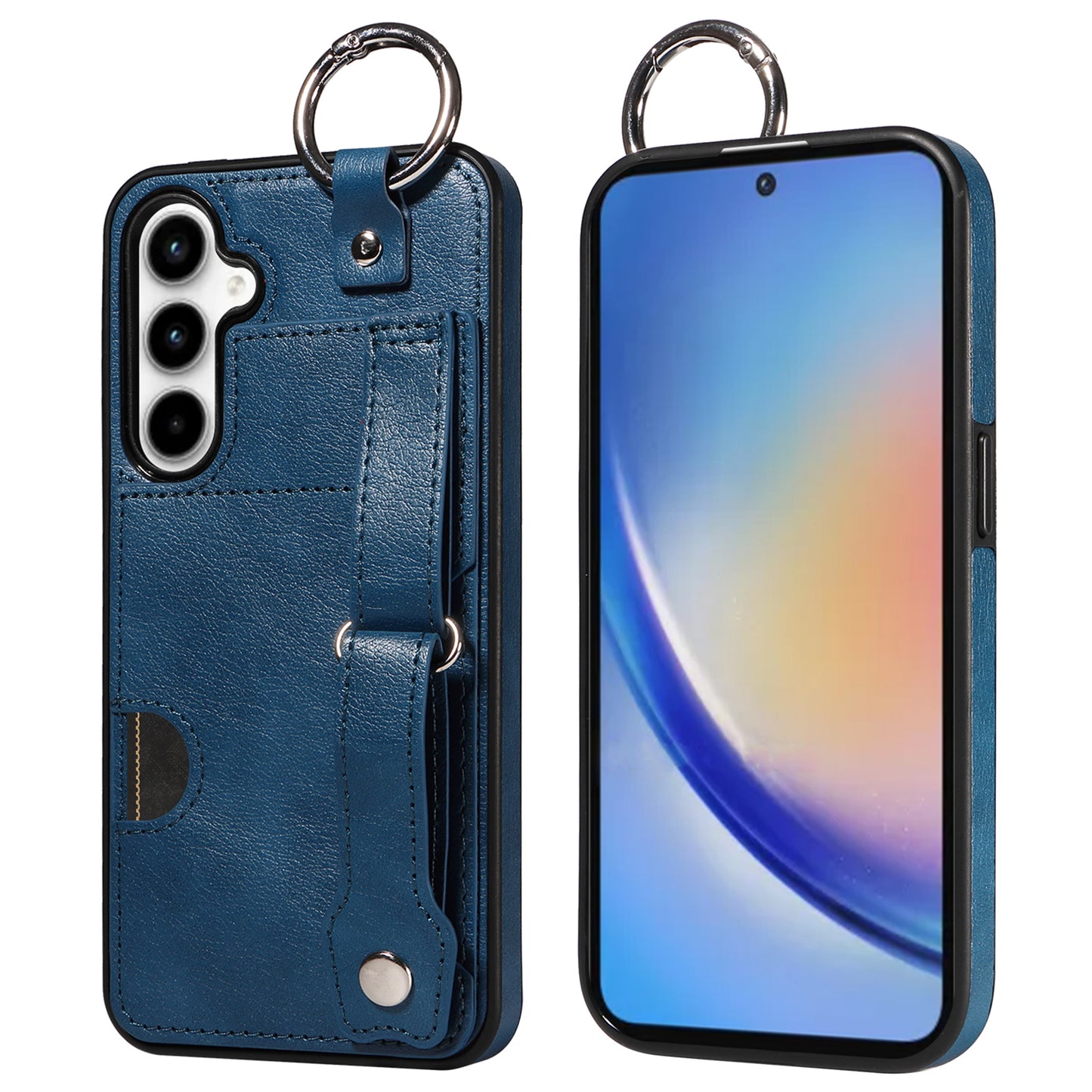 008 For Samsung Galaxy A35 5G Case Leather+TPU Protective Shell with Wrist Strap Kickstand - Blue