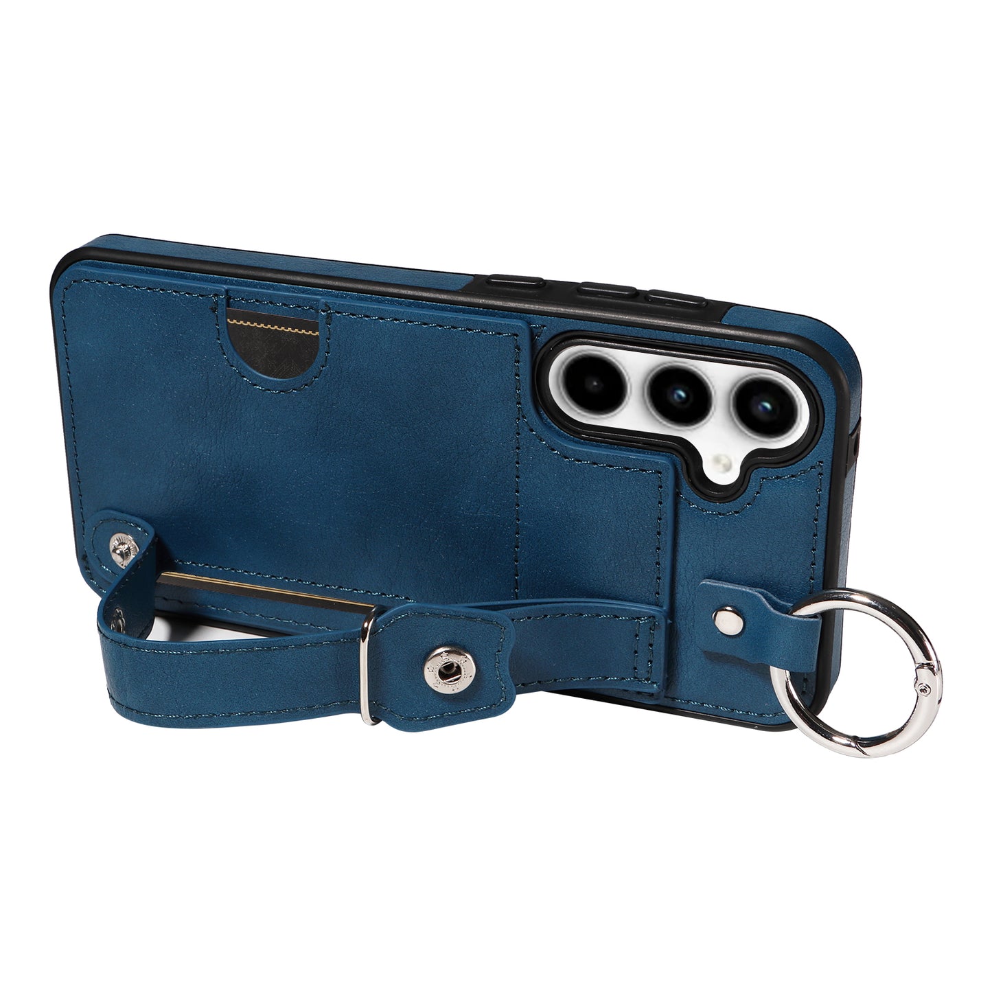 008 For Samsung Galaxy A35 5G Case Leather+TPU Protective Shell with Wrist Strap Kickstand - Blue