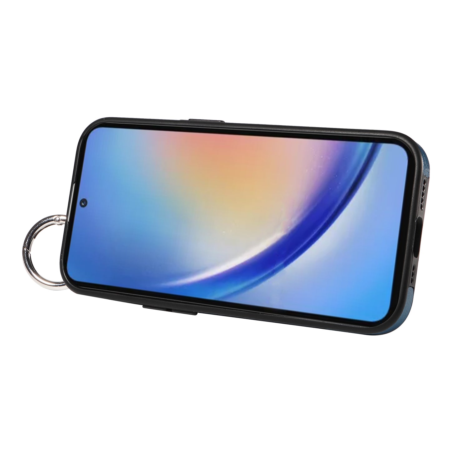 008 For Samsung Galaxy A35 5G Case Leather+TPU Protective Shell with Wrist Strap Kickstand - Blue