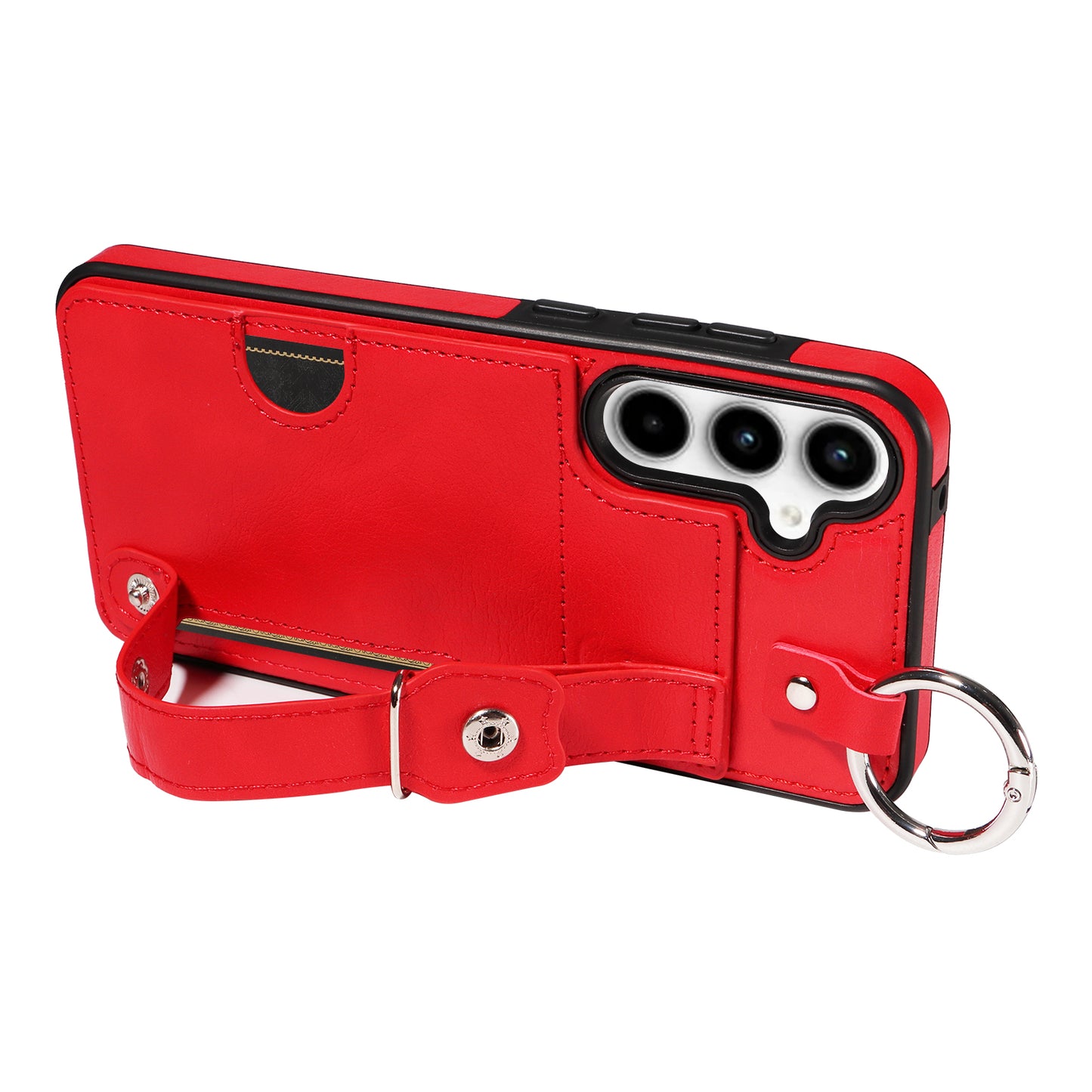 008 For Samsung Galaxy A35 5G Case Leather+TPU Protective Shell with Wrist Strap Kickstand - Red