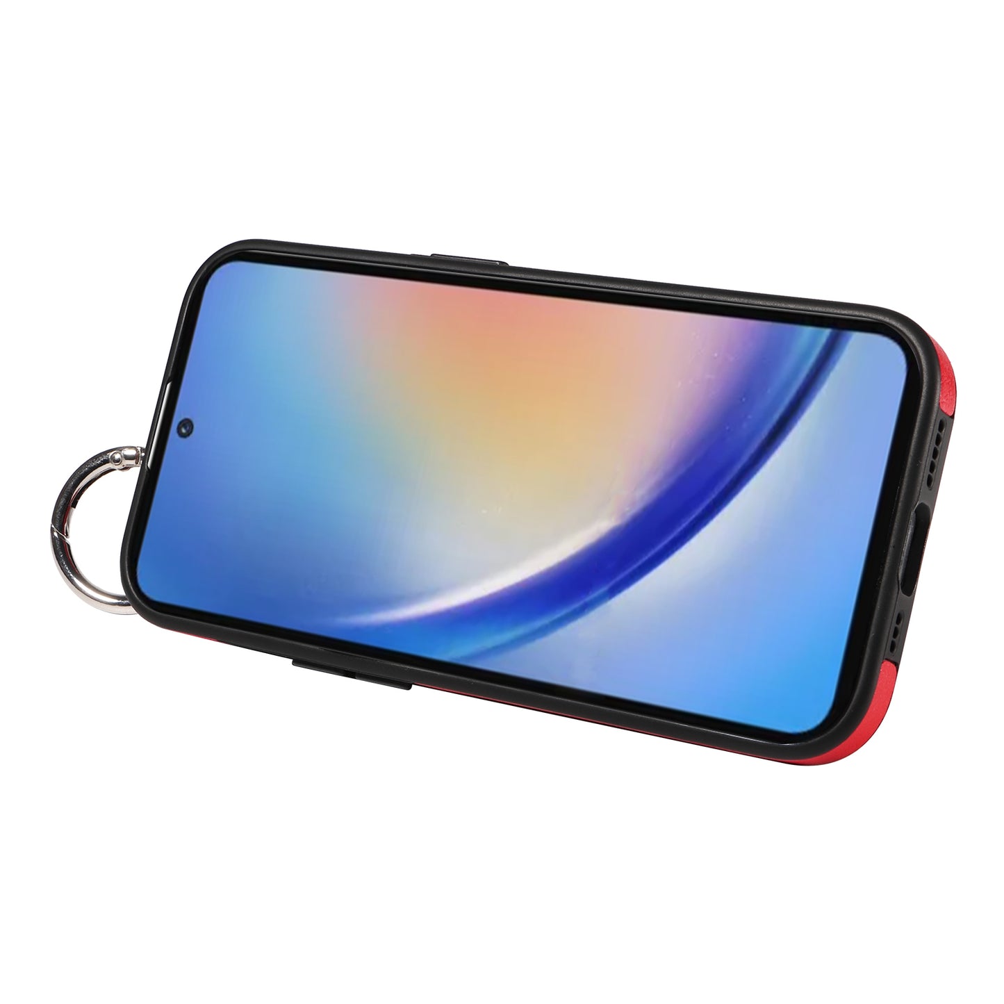 008 For Samsung Galaxy A35 5G Case Leather+TPU Protective Shell with Wrist Strap Kickstand - Red