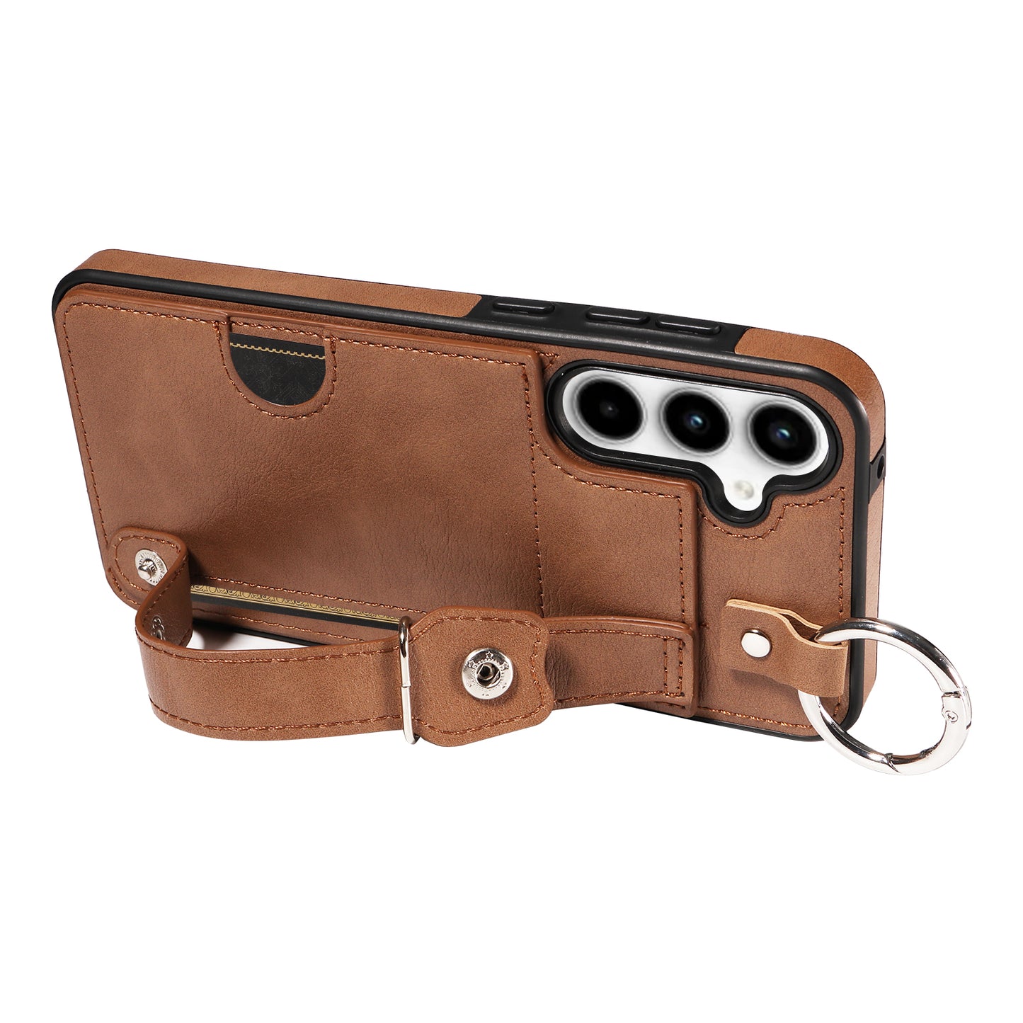 008 For Samsung Galaxy A35 5G Case Leather+TPU Protective Shell with Wrist Strap Kickstand - Brown