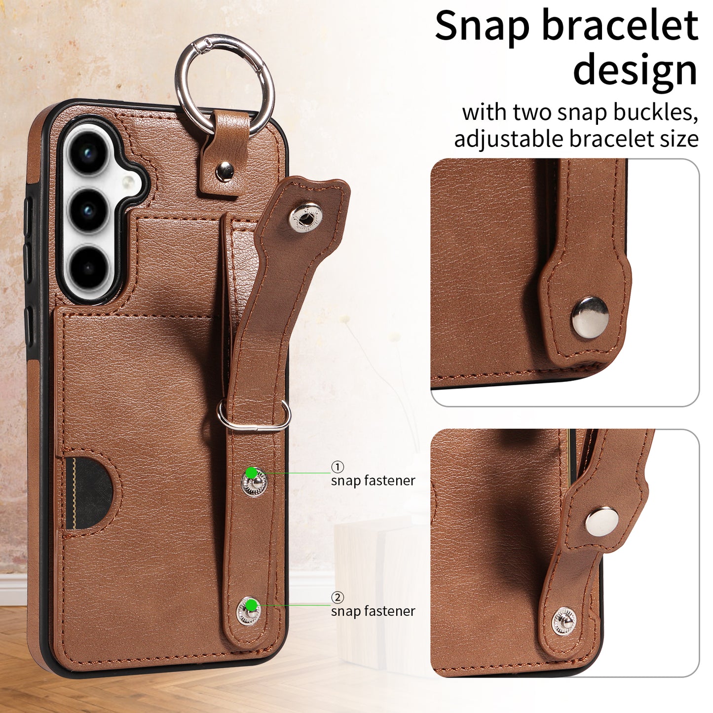008 For Samsung Galaxy A35 5G Case Leather+TPU Protective Shell with Wrist Strap Kickstand - Brown