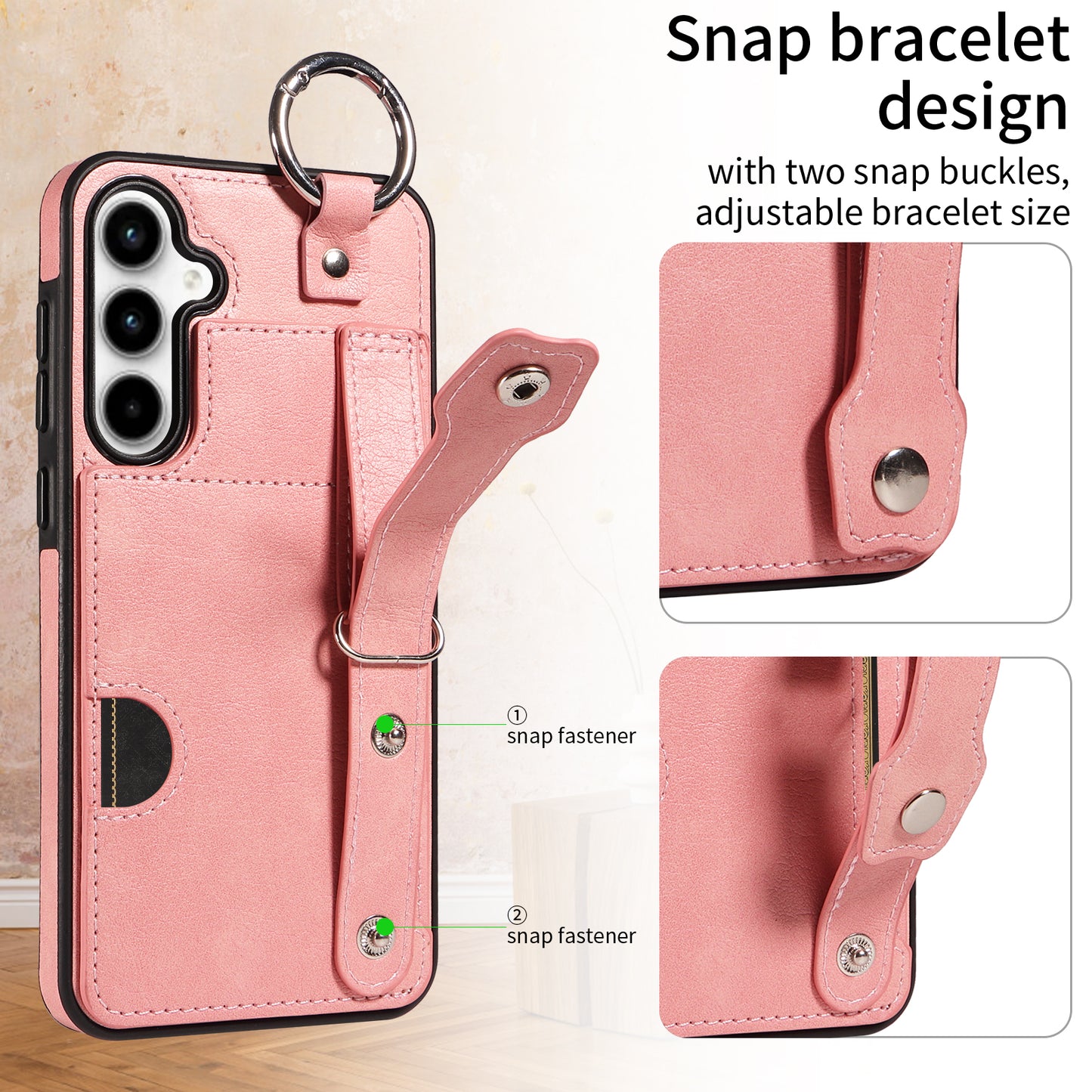 008 For Samsung Galaxy A35 5G Case Leather+TPU Protective Shell with Wrist Strap Kickstand - Pink