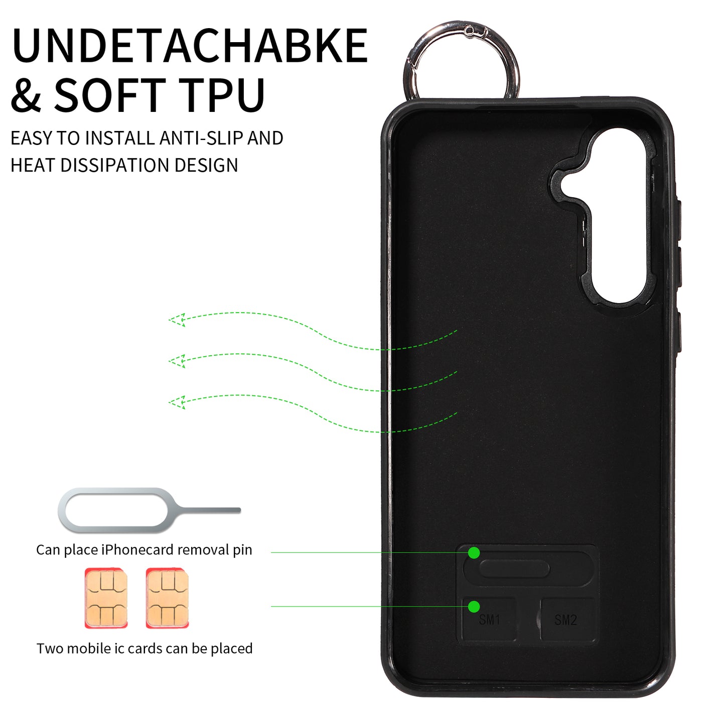 008 For Samsung Galaxy A55 5G Case with Wrist Strap Kickstand Leather+TPU Phone Cover - Black