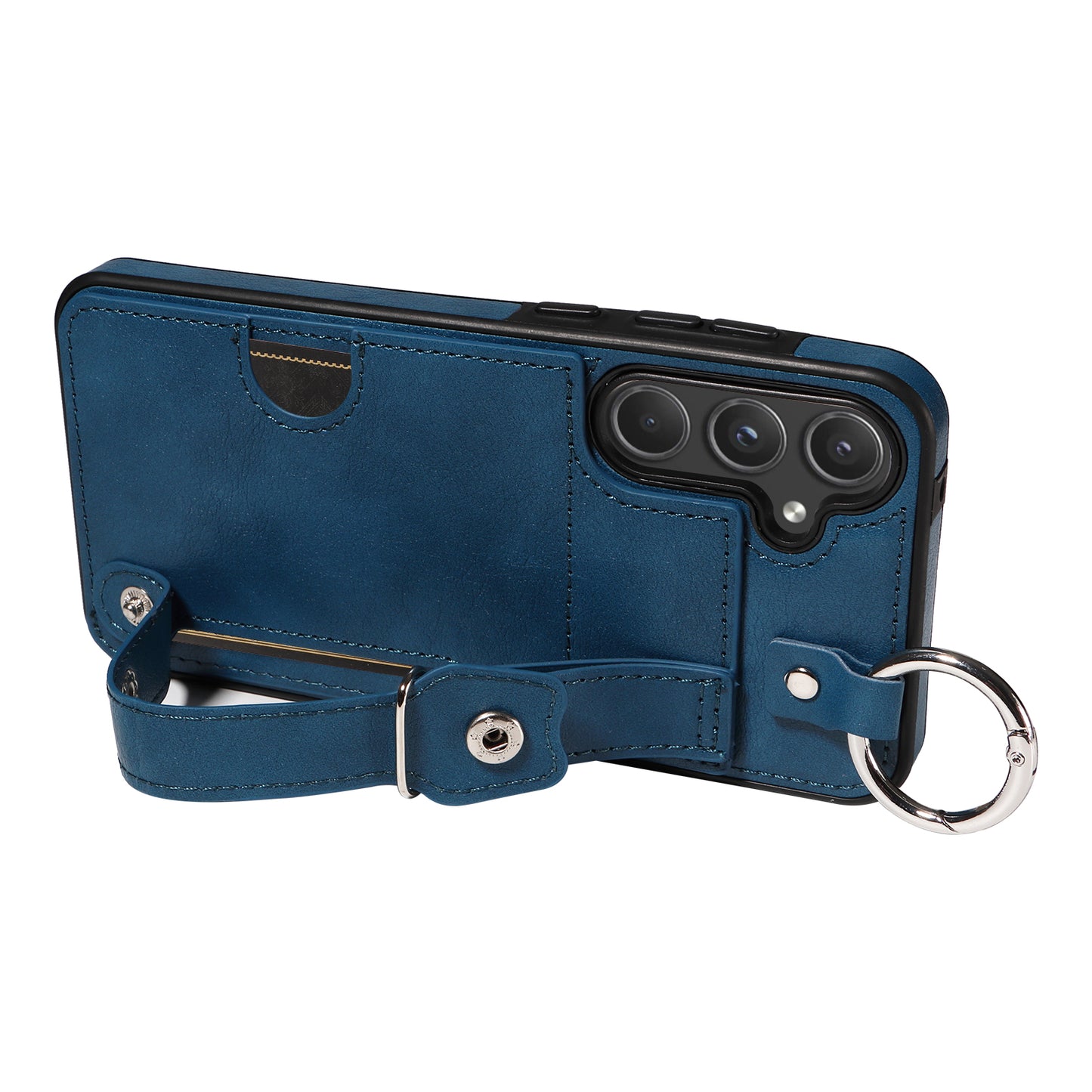 008 For Samsung Galaxy A55 5G Case with Wrist Strap Kickstand Leather+TPU Phone Cover - Blue