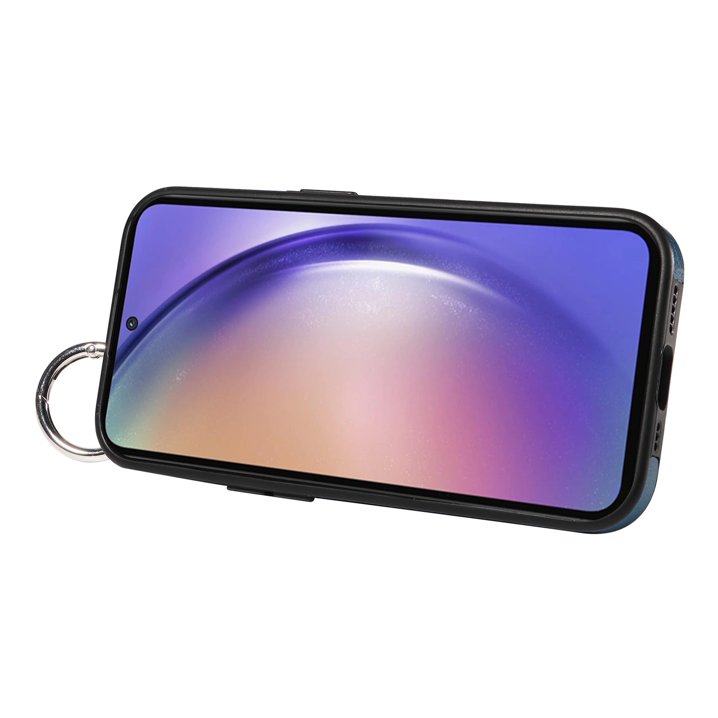 008 For Samsung Galaxy A55 5G Case with Wrist Strap Kickstand Leather+TPU Phone Cover - Blue