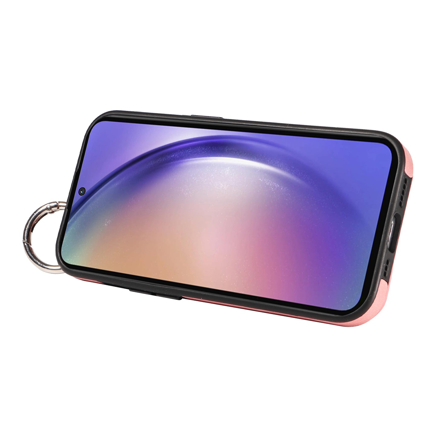 008 For Samsung Galaxy A55 5G Case with Wrist Strap Kickstand Leather+TPU Phone Cover - Pink