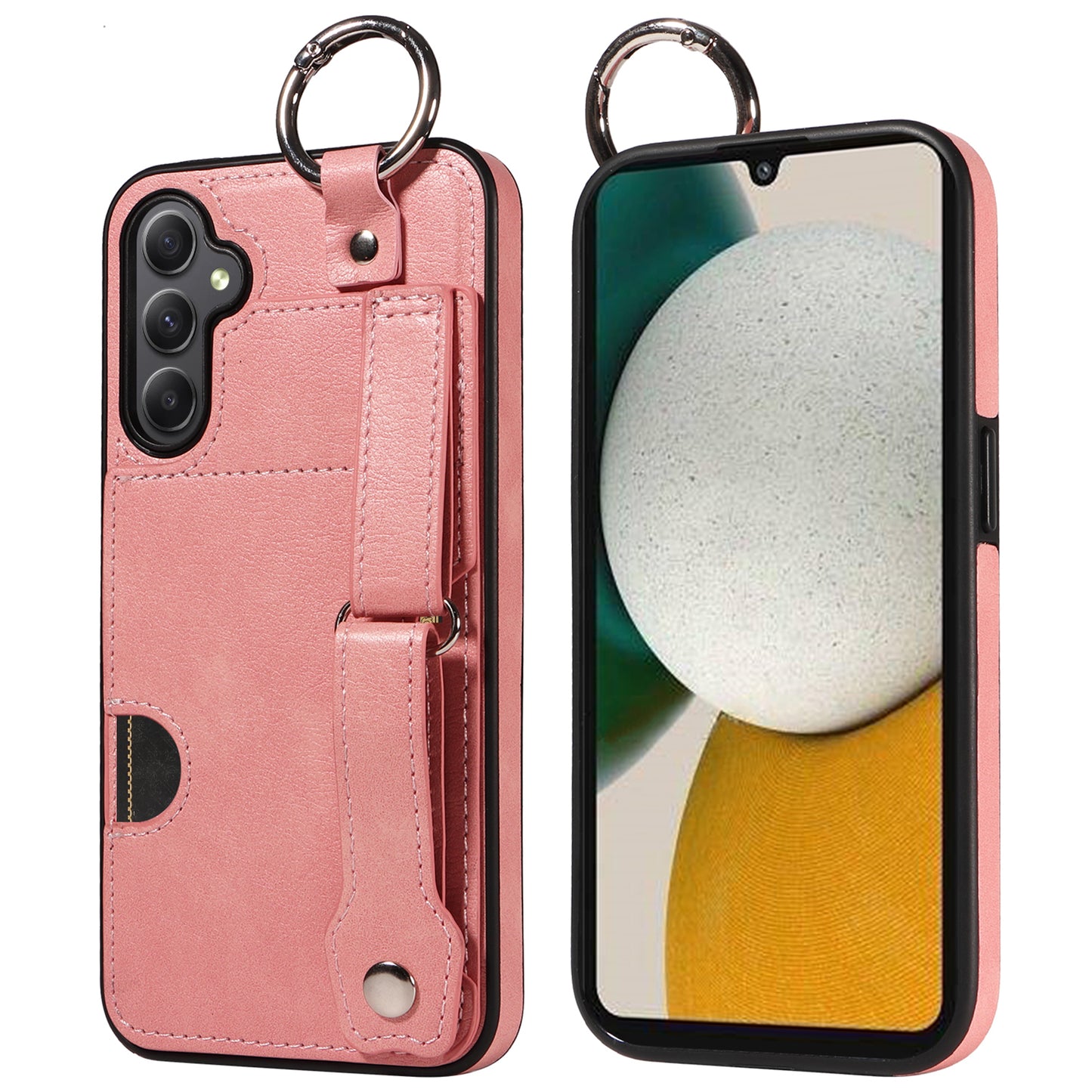008 For Samsung Galaxy A34 5G Case Calf Texture Leather+TPU Kickstand Phone Cover - Pink
