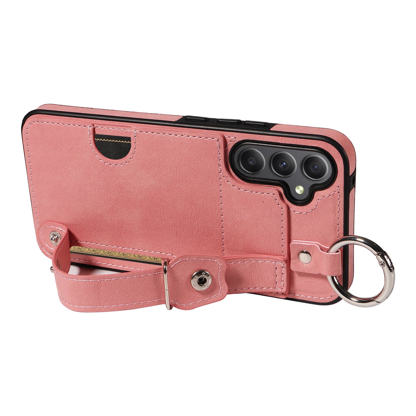 008 For Samsung Galaxy A34 5G Case Calf Texture Leather+TPU Kickstand Phone Cover - Pink