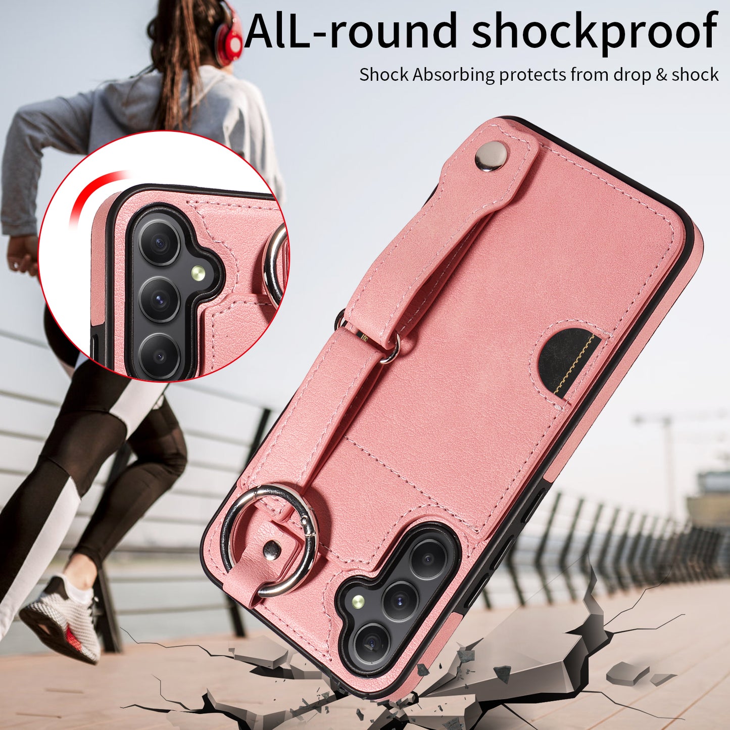 008 For Samsung Galaxy A34 5G Case Calf Texture Leather+TPU Kickstand Phone Cover - Pink