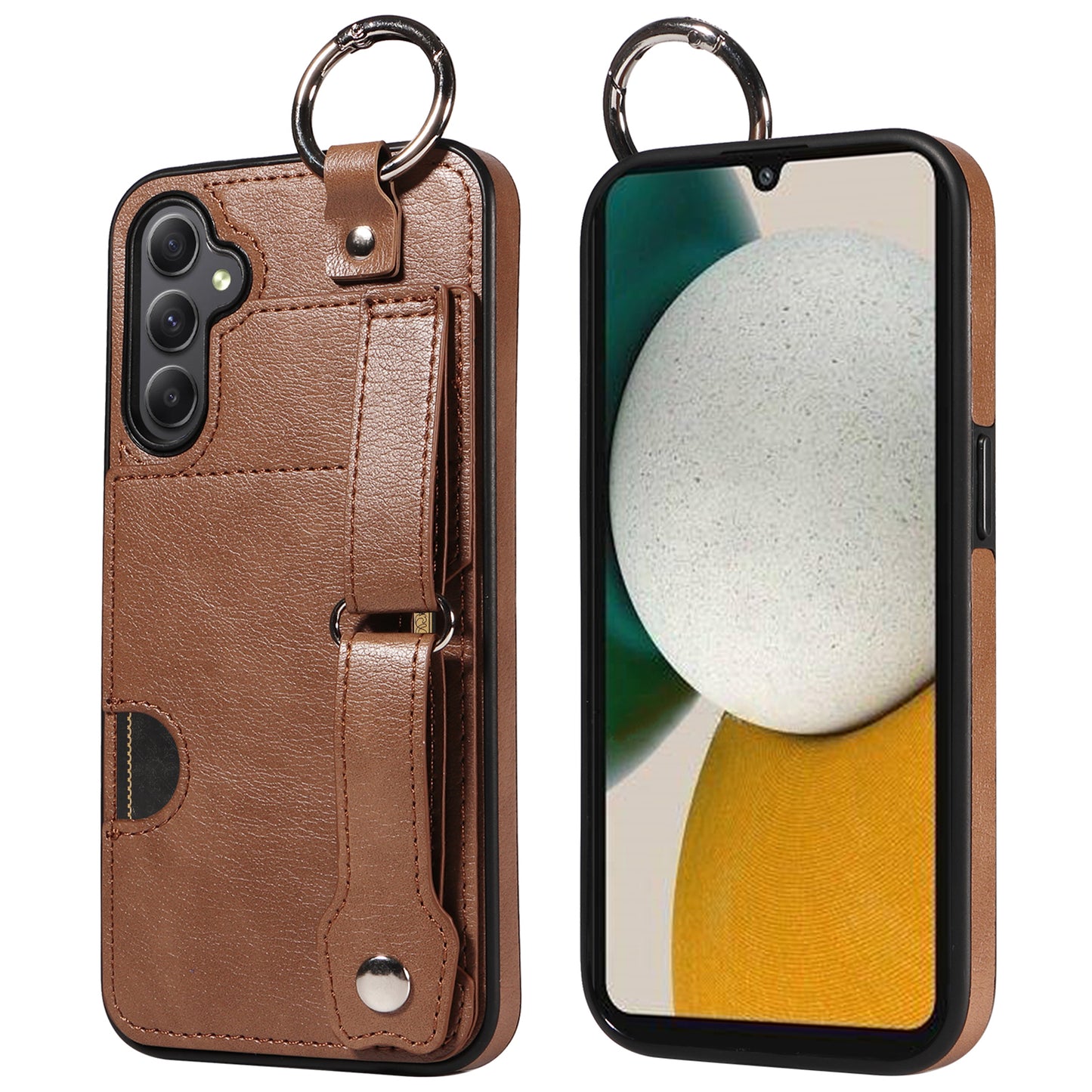 008 For Samsung Galaxy A34 5G Case Calf Texture Leather+TPU Kickstand Phone Cover - Brown