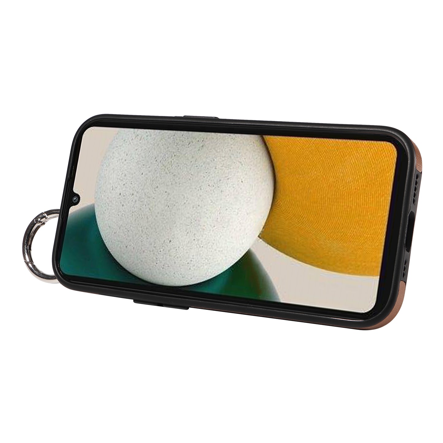 008 For Samsung Galaxy A34 5G Case Calf Texture Leather+TPU Kickstand Phone Cover - Brown