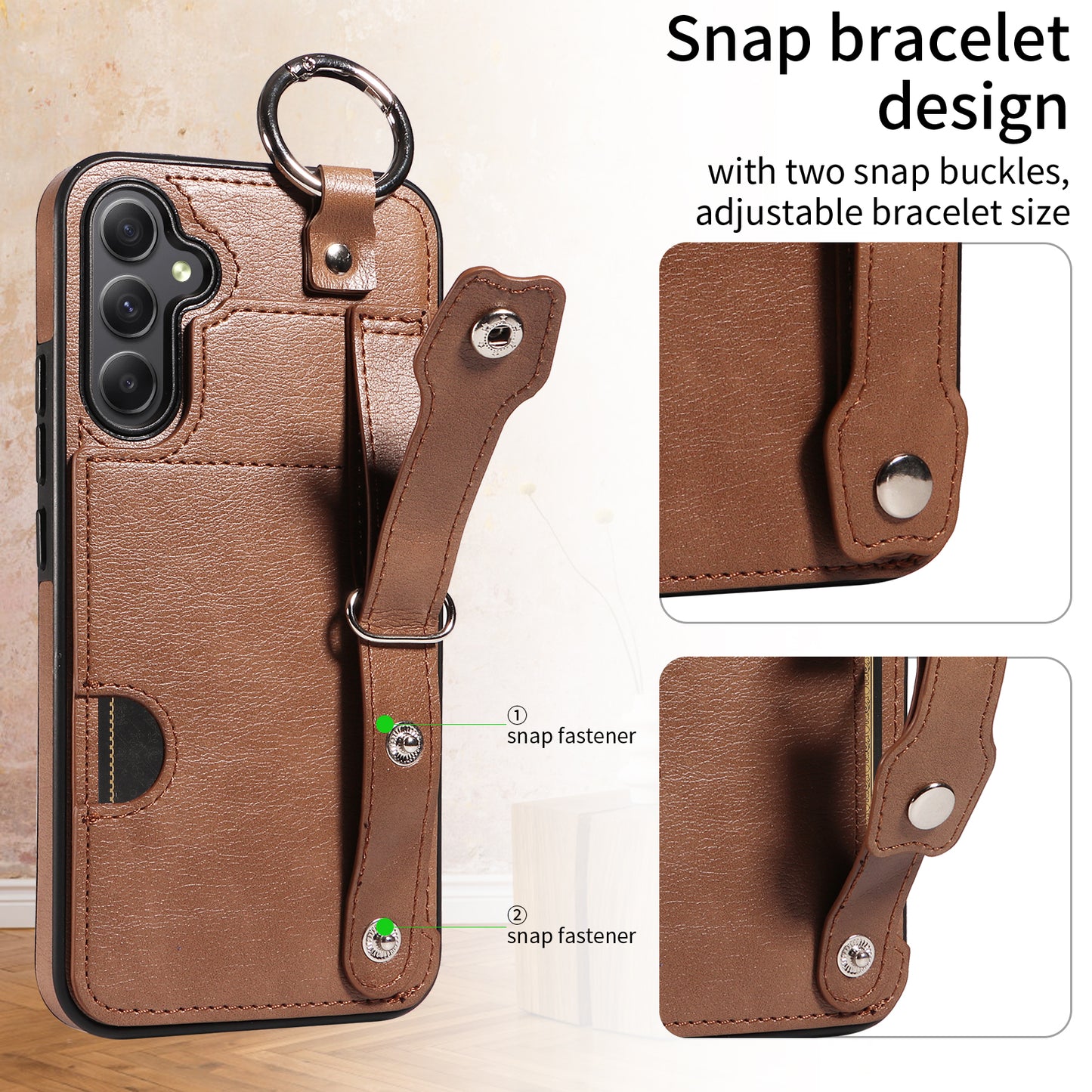 008 For Samsung Galaxy A34 5G Case Calf Texture Leather+TPU Kickstand Phone Cover - Brown