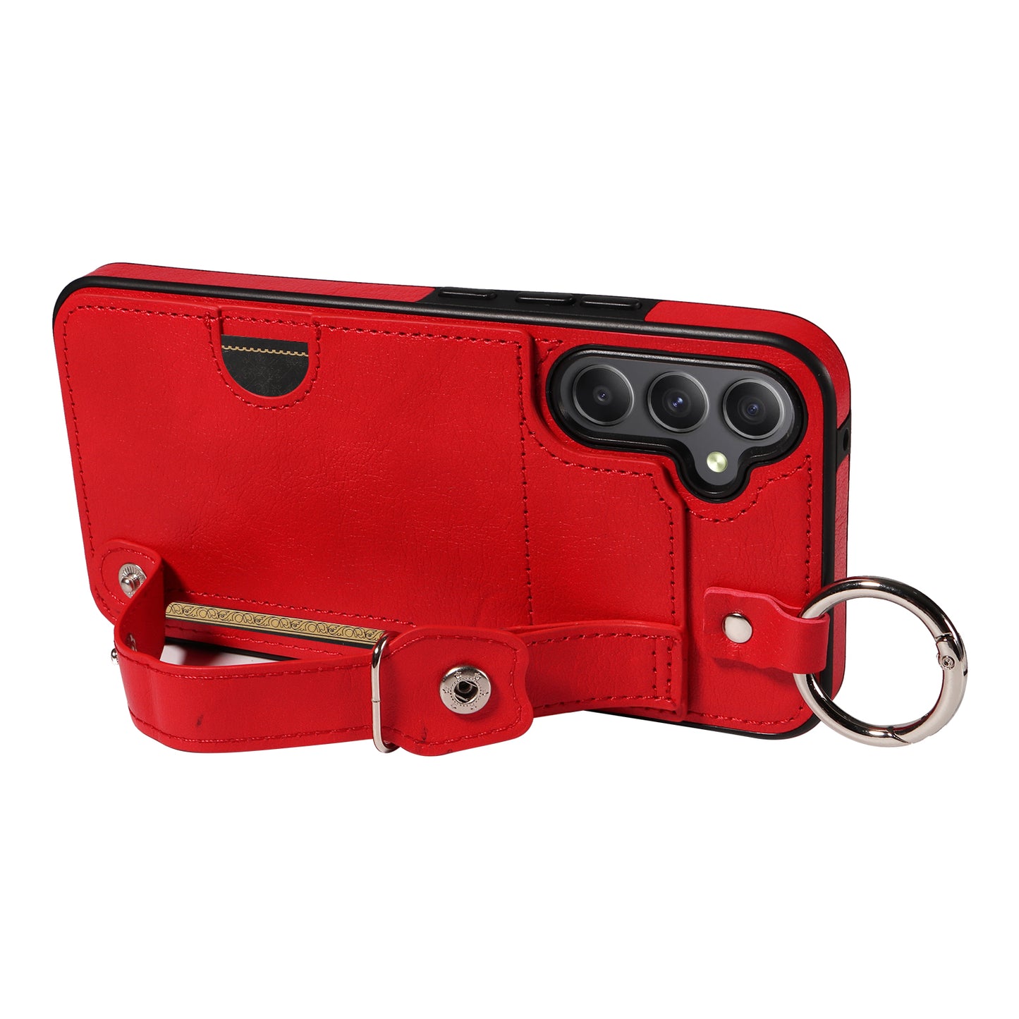 008 For Samsung Galaxy A34 5G Case Calf Texture Leather+TPU Kickstand Phone Cover - Red