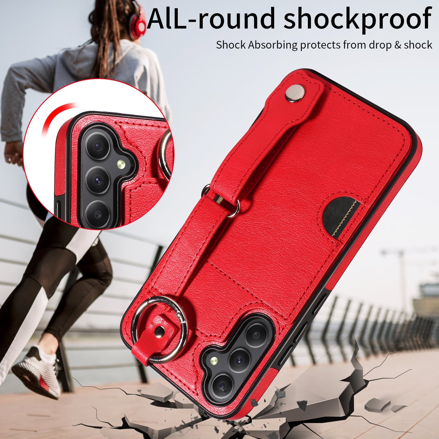 008 For Samsung Galaxy A34 5G Case Calf Texture Leather+TPU Kickstand Phone Cover - Red