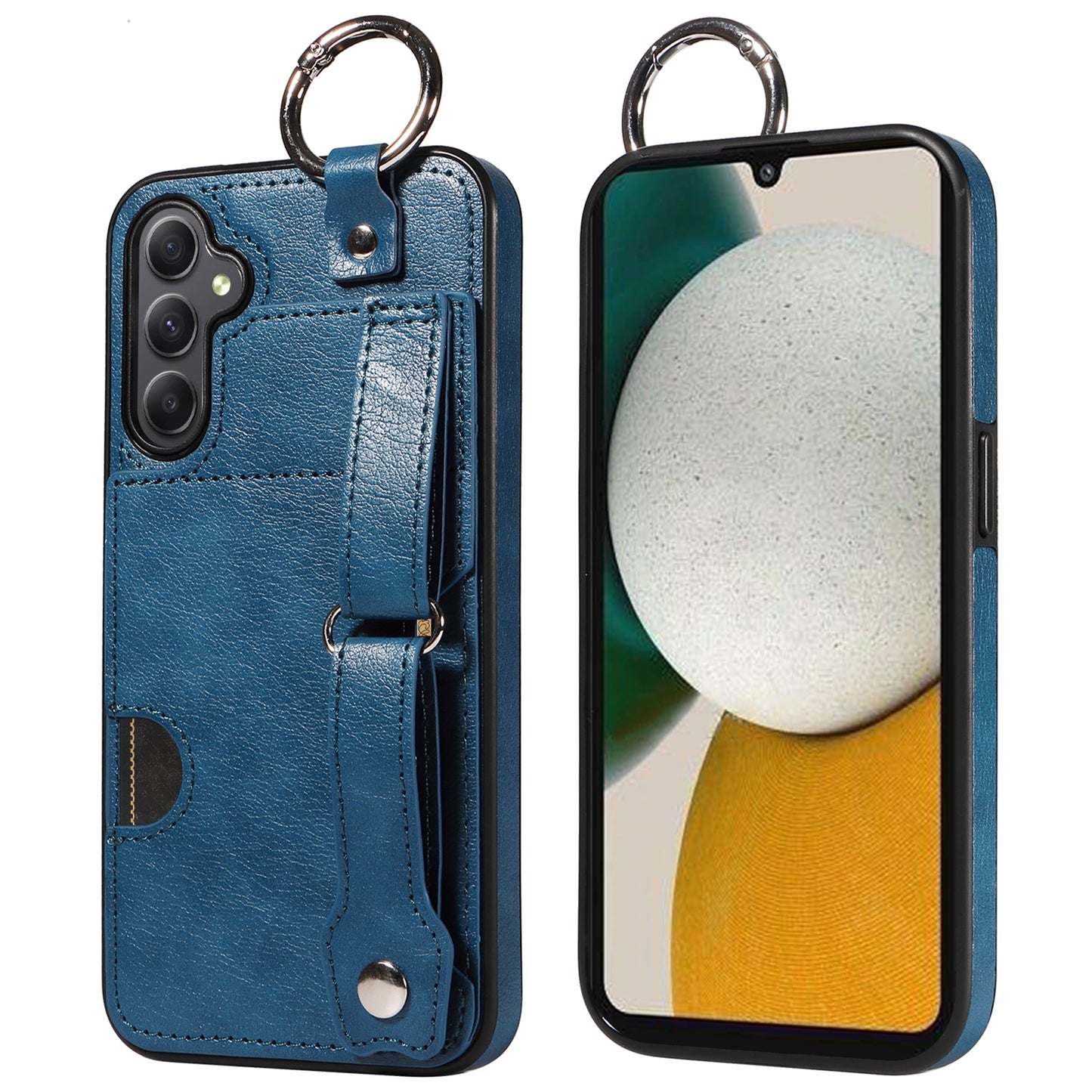 008 For Samsung Galaxy A34 5G Case Calf Texture Leather+TPU Kickstand Phone Cover - Blue