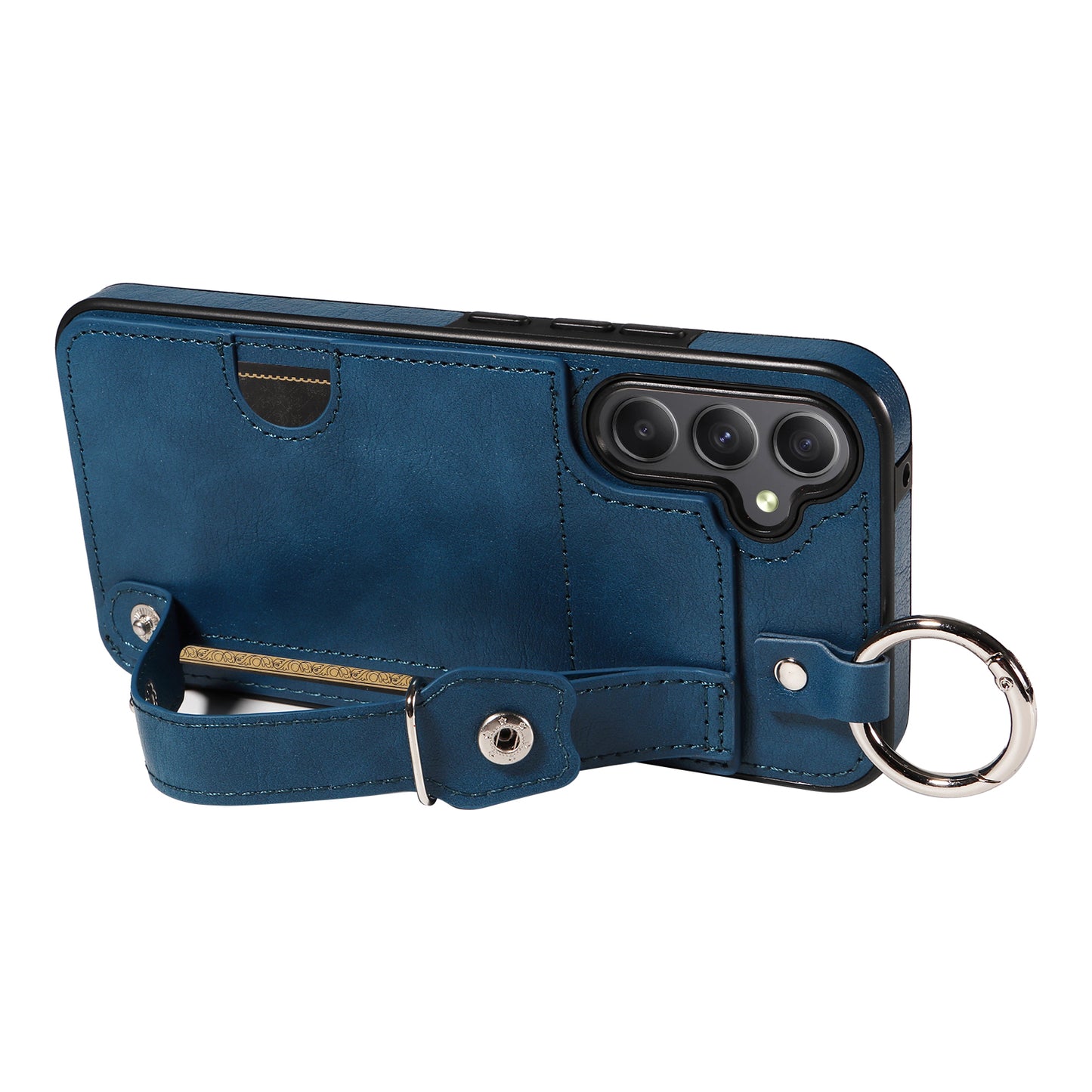 008 For Samsung Galaxy A34 5G Case Calf Texture Leather+TPU Kickstand Phone Cover - Blue