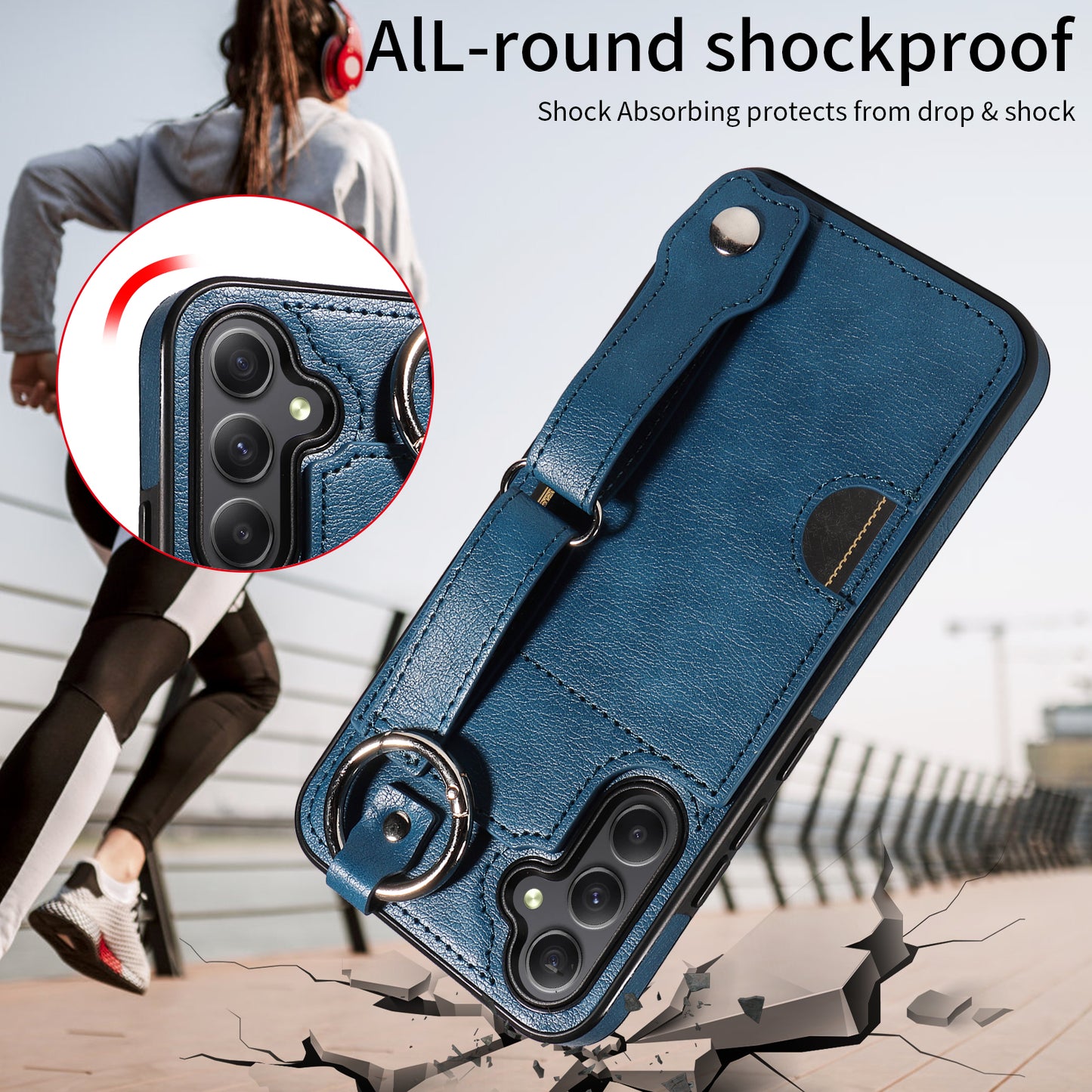 008 For Samsung Galaxy A34 5G Case Calf Texture Leather+TPU Kickstand Phone Cover - Blue