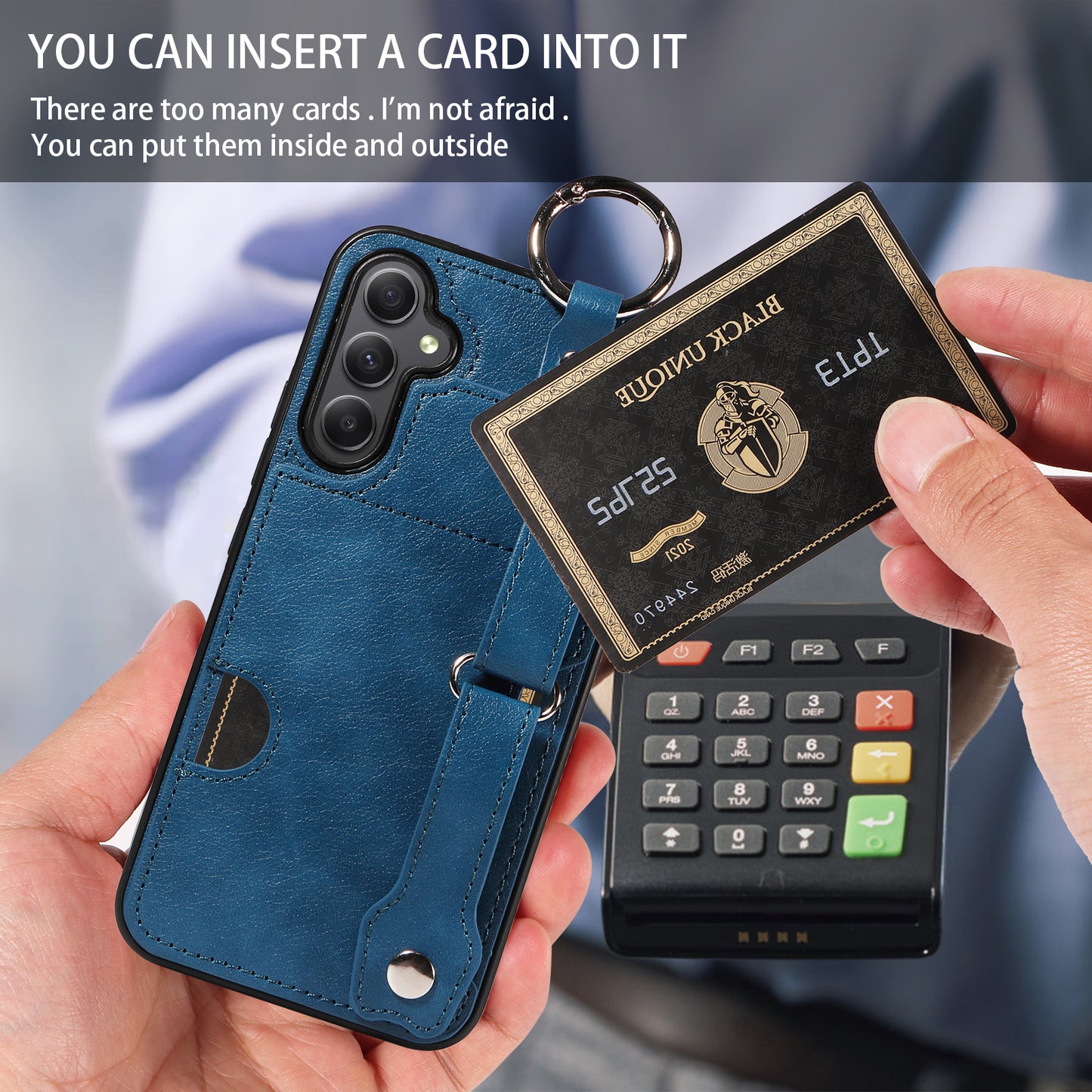 008 For Samsung Galaxy A34 5G Case Calf Texture Leather+TPU Kickstand Phone Cover - Blue