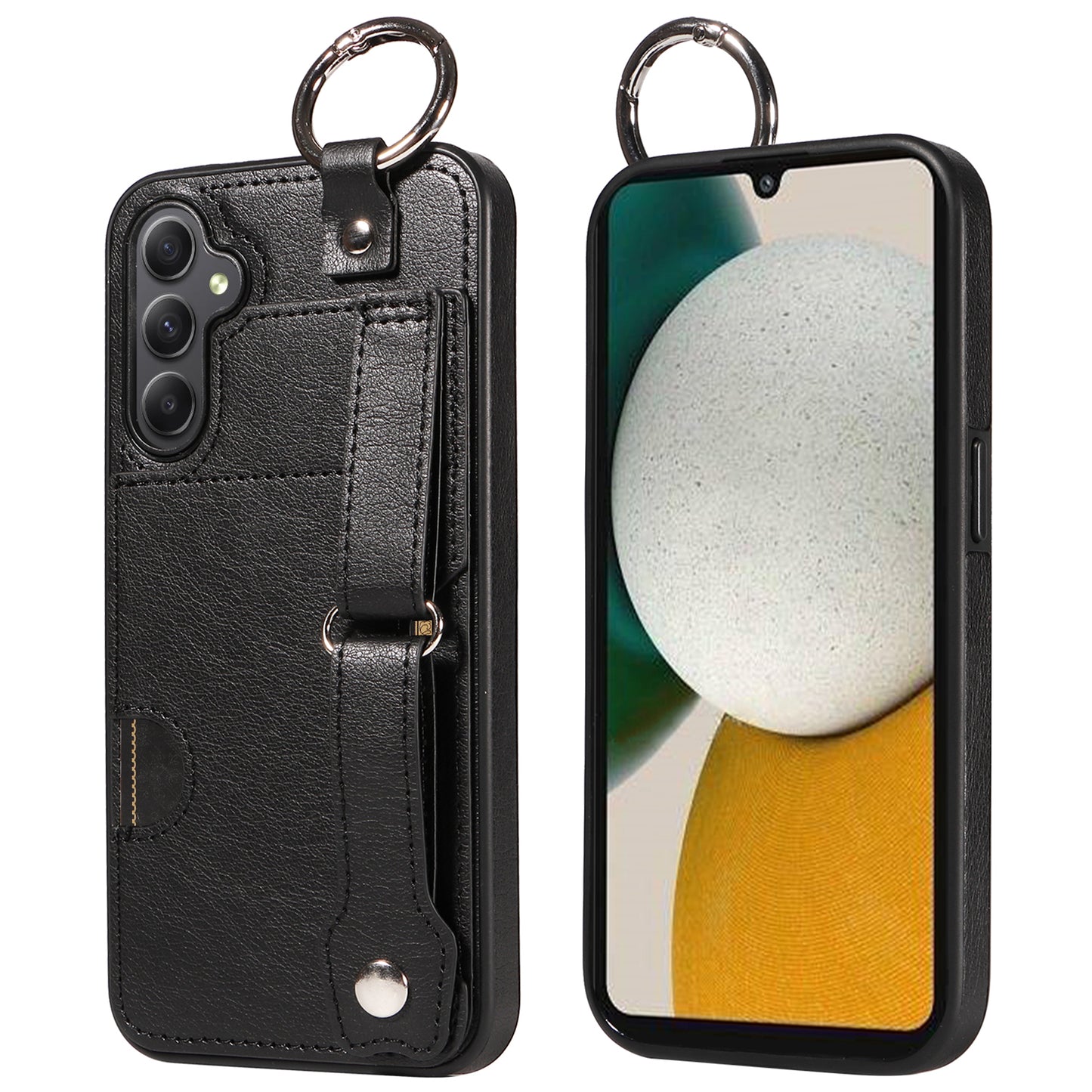 008 For Samsung Galaxy A34 5G Case Calf Texture Leather+TPU Kickstand Phone Cover - Black