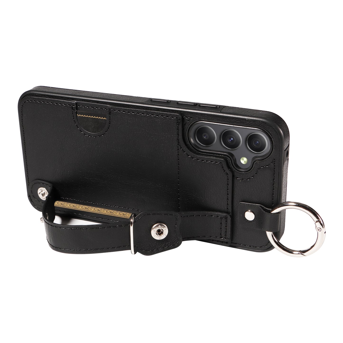 008 For Samsung Galaxy A34 5G Case Calf Texture Leather+TPU Kickstand Phone Cover - Black