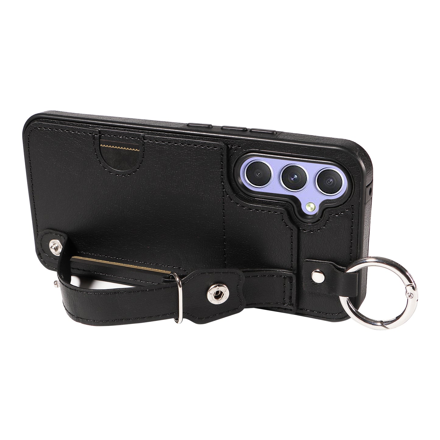 008 For Samsung Galaxy A54 5G Phone Case with Wrist Strap Kickstand Leather+TPU Shell - Black