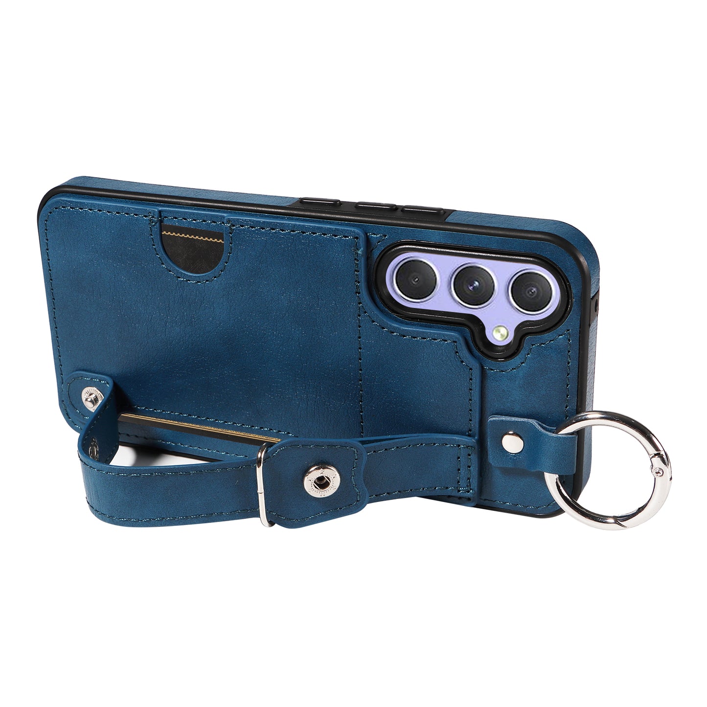 008 For Samsung Galaxy A54 5G Phone Case with Wrist Strap Kickstand Leather+TPU Shell - Blue