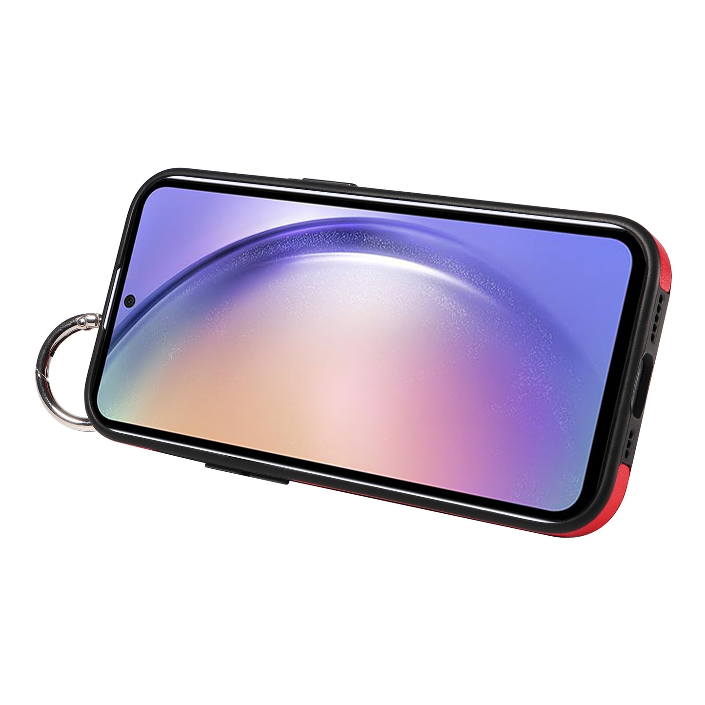 008 For Samsung Galaxy A54 5G Phone Case with Wrist Strap Kickstand Leather+TPU Shell - Red