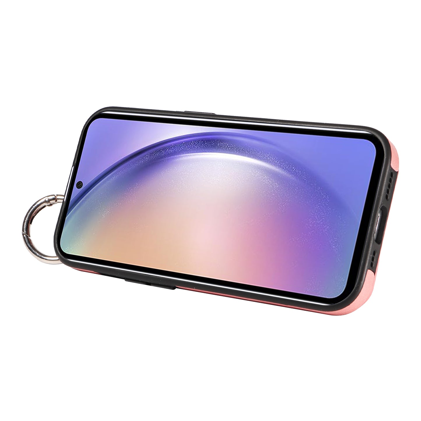 008 For Samsung Galaxy A54 5G Phone Case with Wrist Strap Kickstand Leather+TPU Shell - Pink