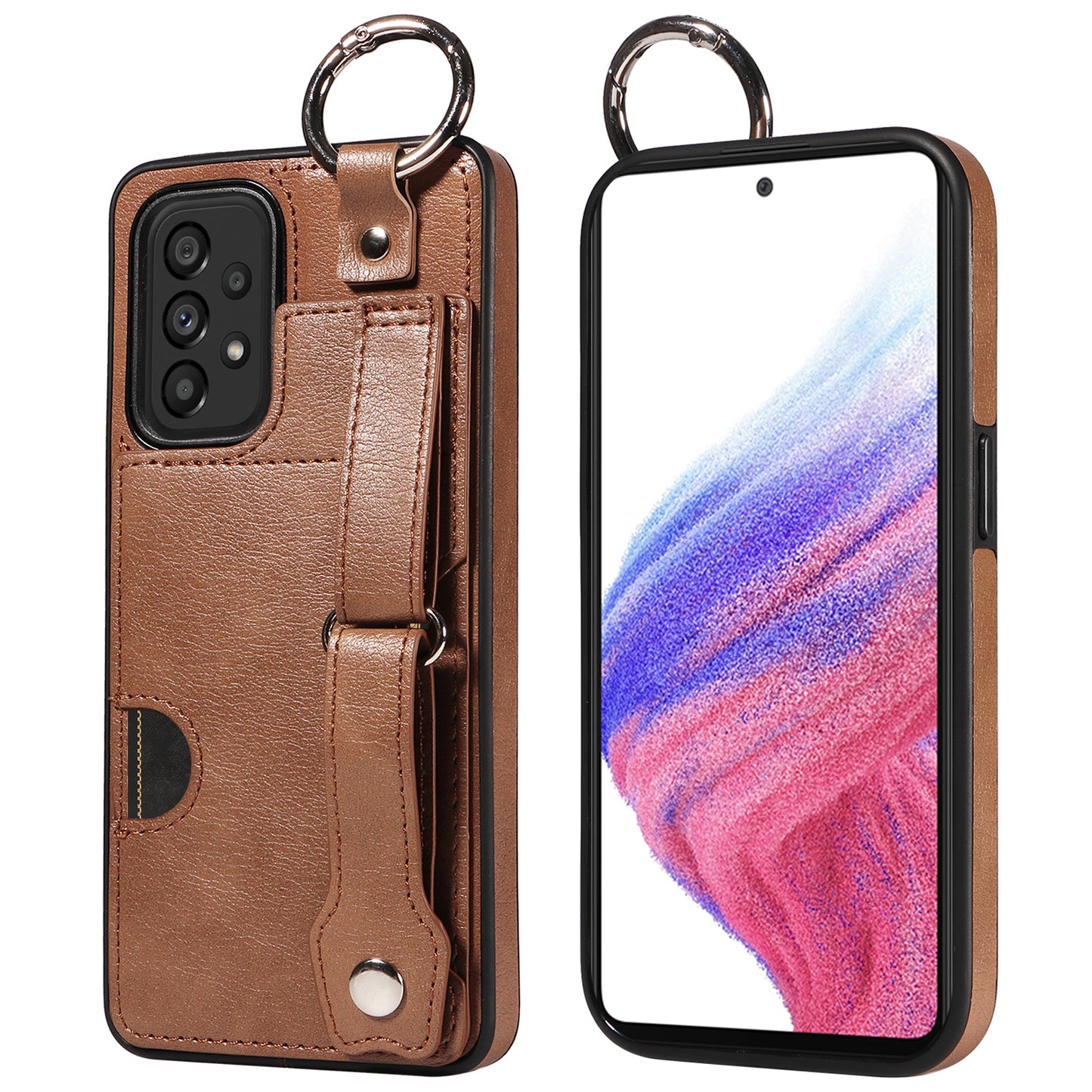 008 For Samsung Galaxy A53 5G Kickstand Case Calf Texture Leather+TPU Phone Case - Brown