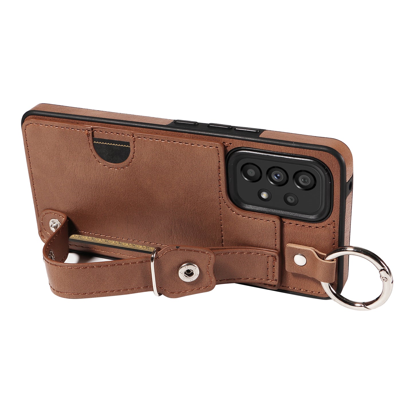 008 For Samsung Galaxy A53 5G Kickstand Case Calf Texture Leather+TPU Phone Case - Brown