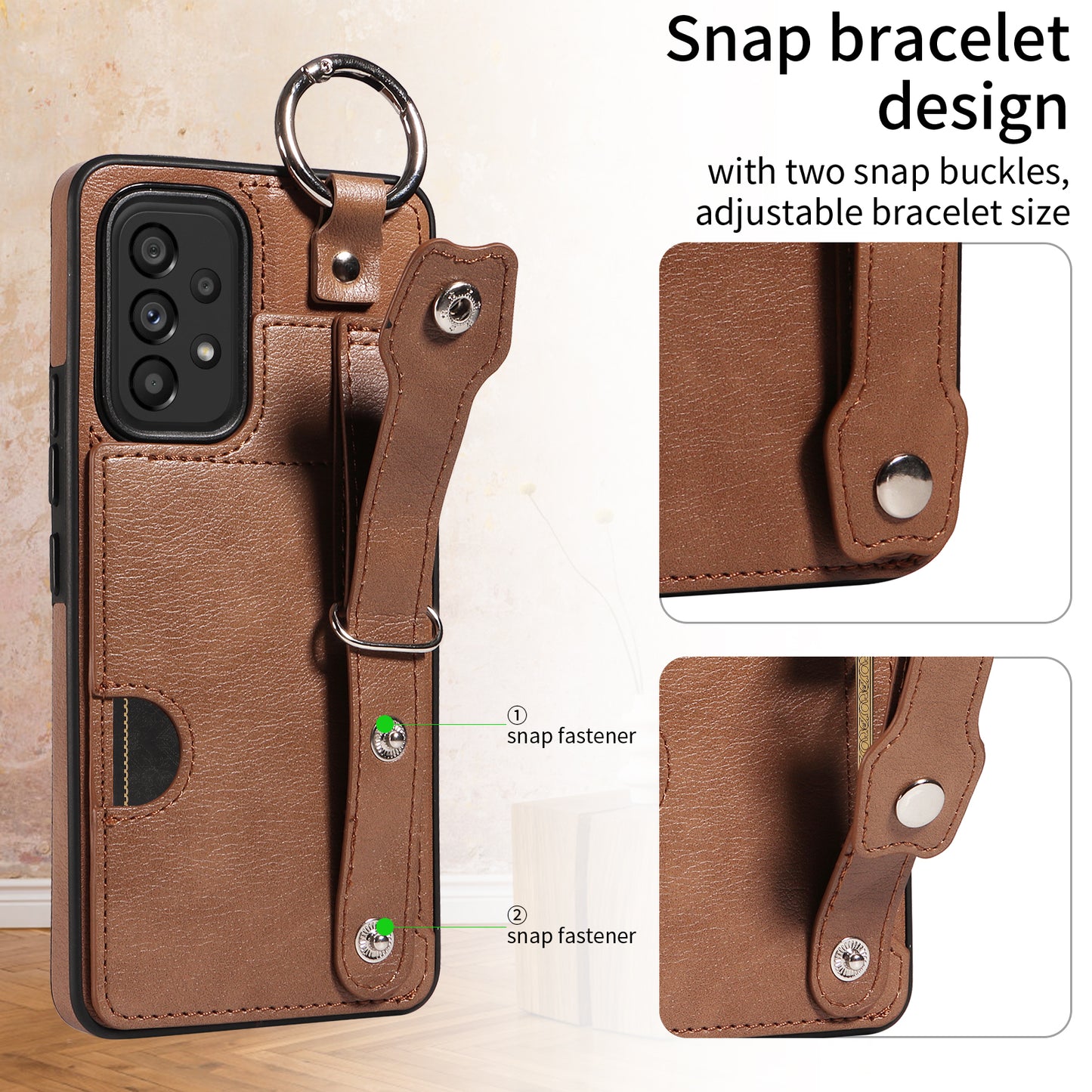 008 For Samsung Galaxy A53 5G Kickstand Case Calf Texture Leather+TPU Phone Case - Brown