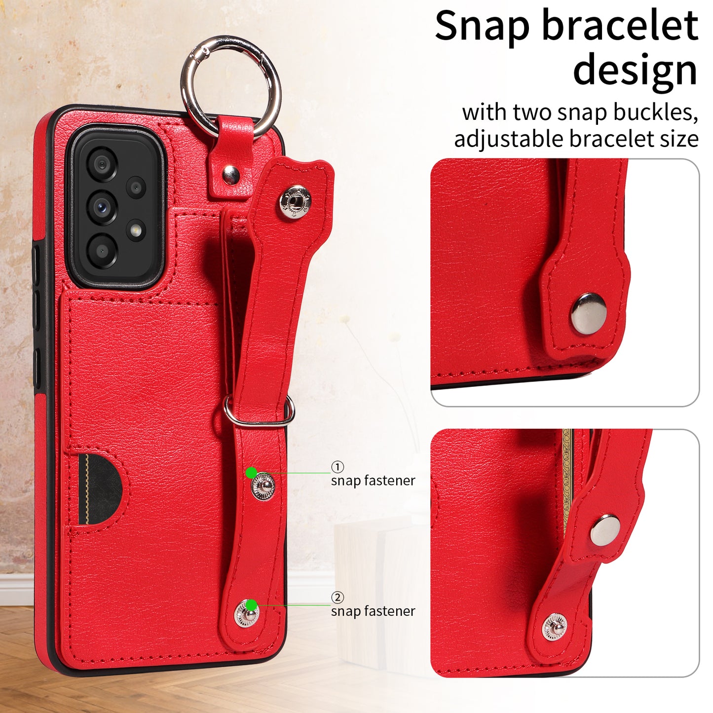 008 For Samsung Galaxy A53 5G Kickstand Case Calf Texture Leather+TPU Phone Case - Red