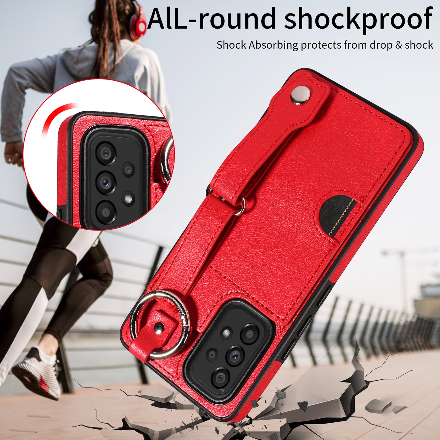 008 For Samsung Galaxy A53 5G Kickstand Case Calf Texture Leather+TPU Phone Case - Red