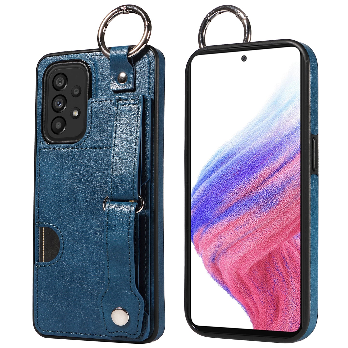 008 For Samsung Galaxy A53 5G Kickstand Case Calf Texture Leather+TPU Phone Case - Blue