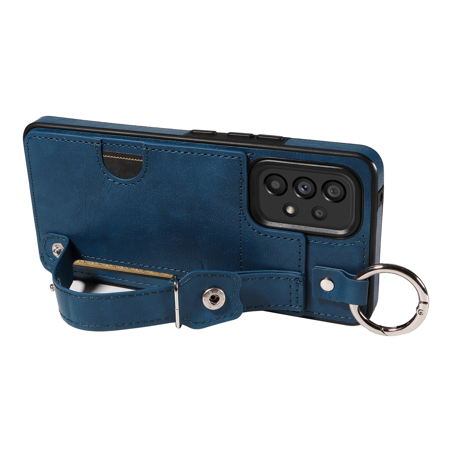 008 For Samsung Galaxy A53 5G Kickstand Case Calf Texture Leather+TPU Phone Case - Blue