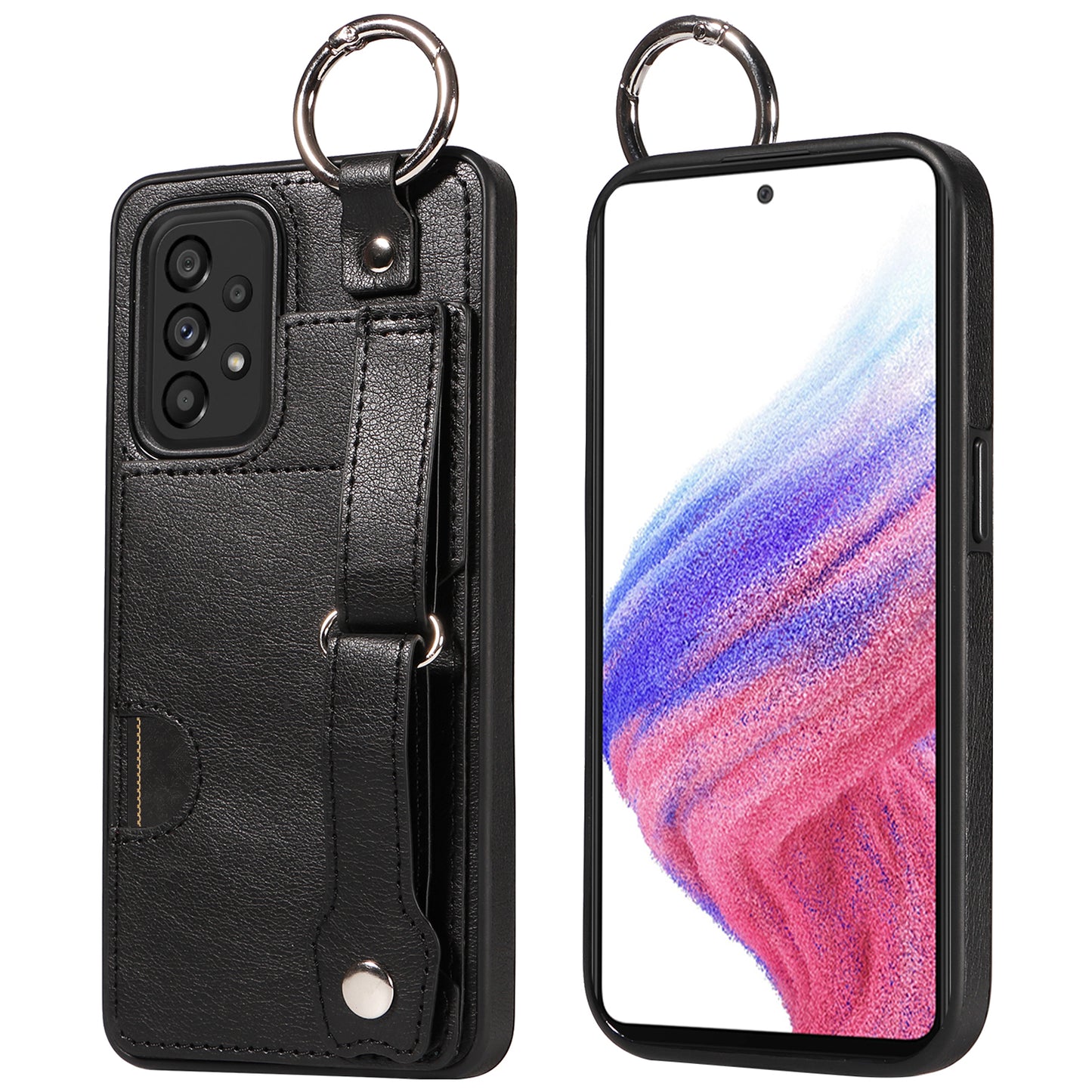 008 For Samsung Galaxy A53 5G Kickstand Case Calf Texture Leather+TPU Phone Case - Black