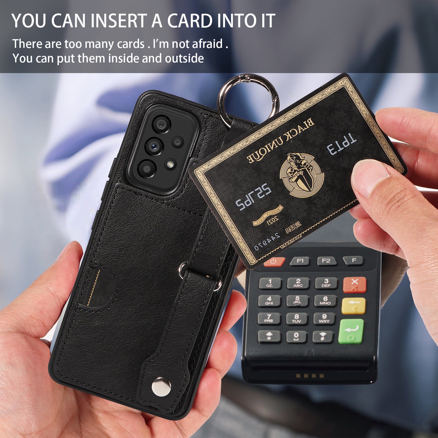 008 For Samsung Galaxy A53 5G Kickstand Case Calf Texture Leather+TPU Phone Case - Black