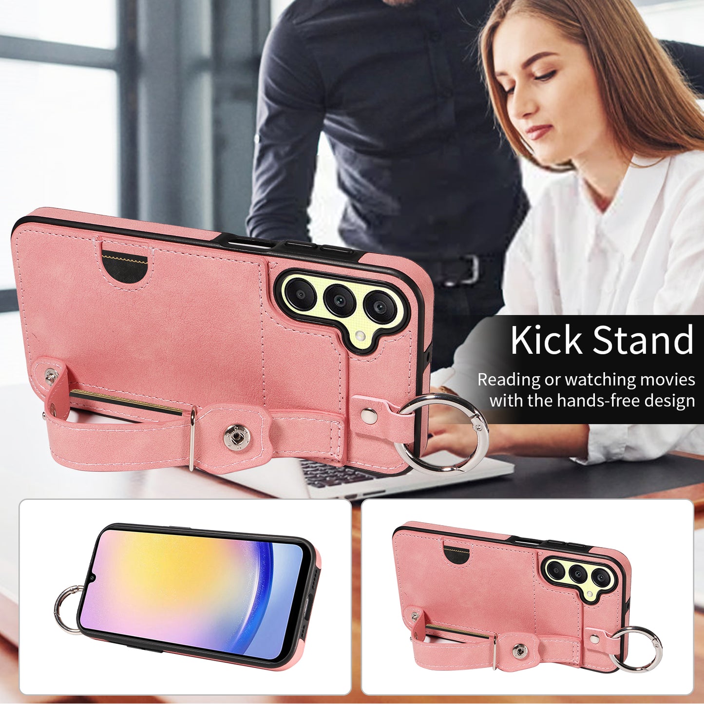 008 For Samsung Galaxy A25 5G (Global) (161.0 x 76.5 x 8.3mm) TPU Case Kickstand Phone Cover with Card Slot - Pink