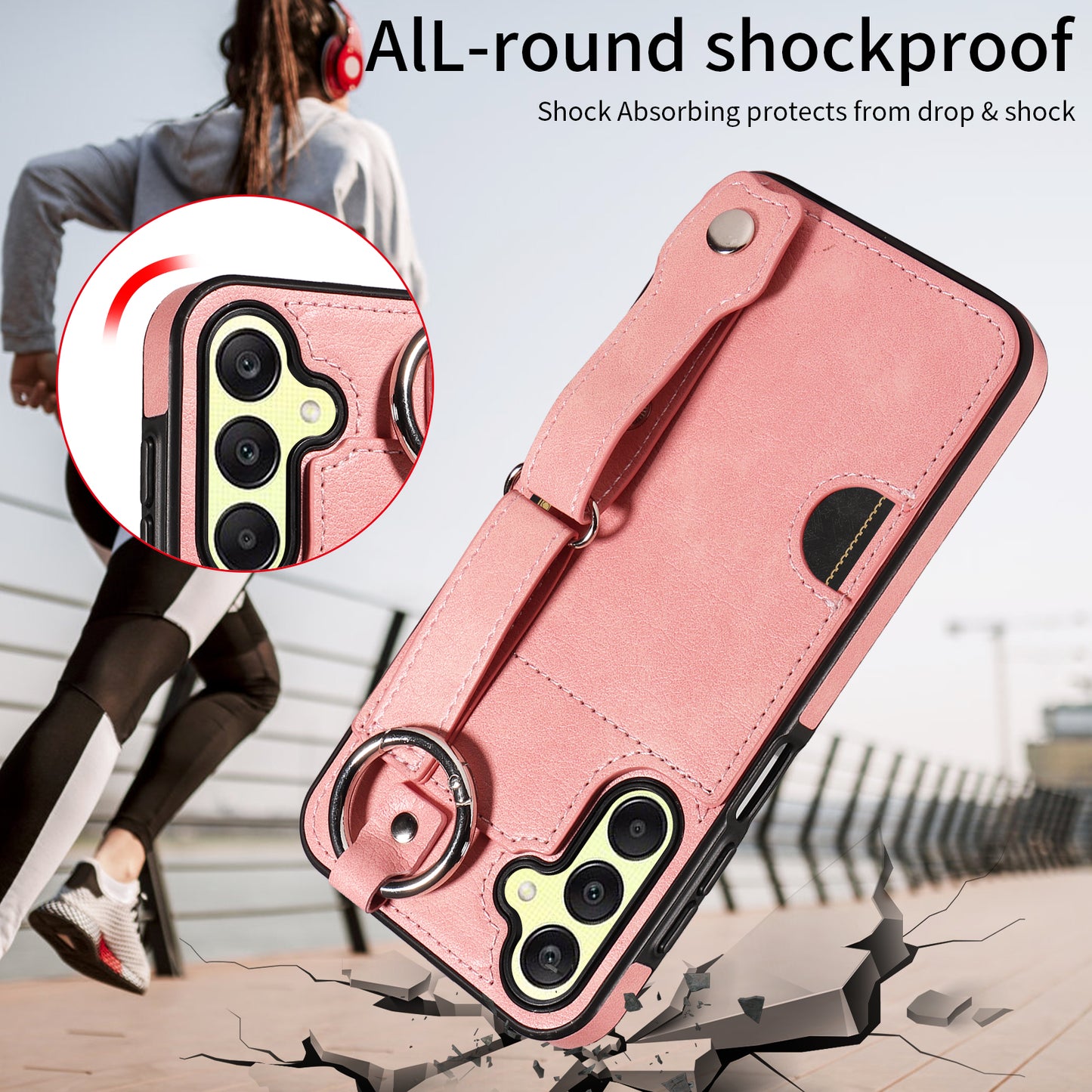 008 For Samsung Galaxy A25 5G (Global) (161.0 x 76.5 x 8.3mm) TPU Case Kickstand Phone Cover with Card Slot - Pink