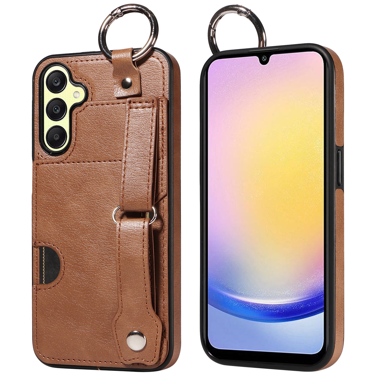 008 For Samsung Galaxy A25 5G (Global) (161.0 x 76.5 x 8.3mm) TPU Case Kickstand Phone Cover with Card Slot - Brown