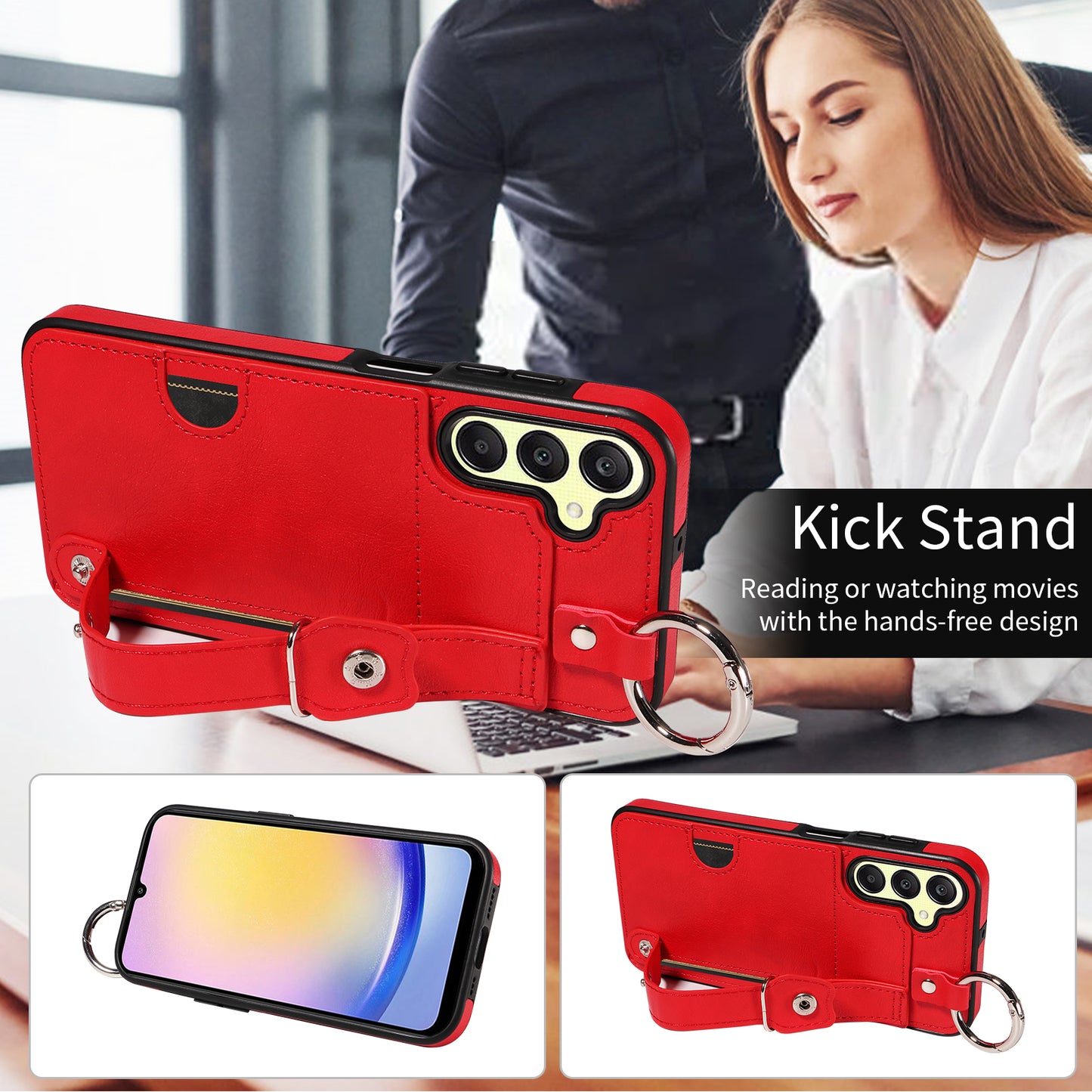 008 For Samsung Galaxy A25 5G (Global) (161.0 x 76.5 x 8.3mm) TPU Case Kickstand Phone Cover with Card Slot - Red