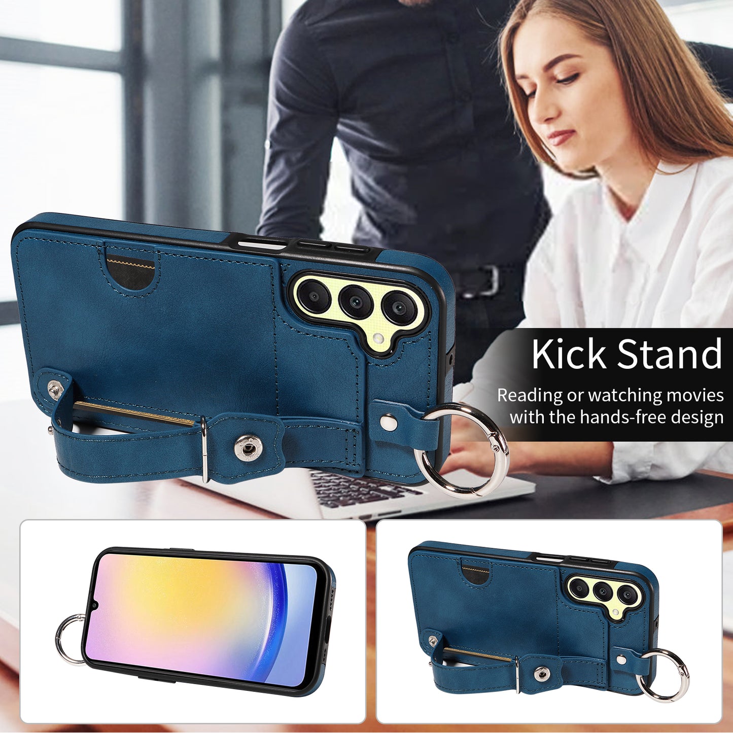 008 For Samsung Galaxy A25 5G (Global) (161.0 x 76.5 x 8.3mm) TPU Case Kickstand Phone Cover with Card Slot - Blue