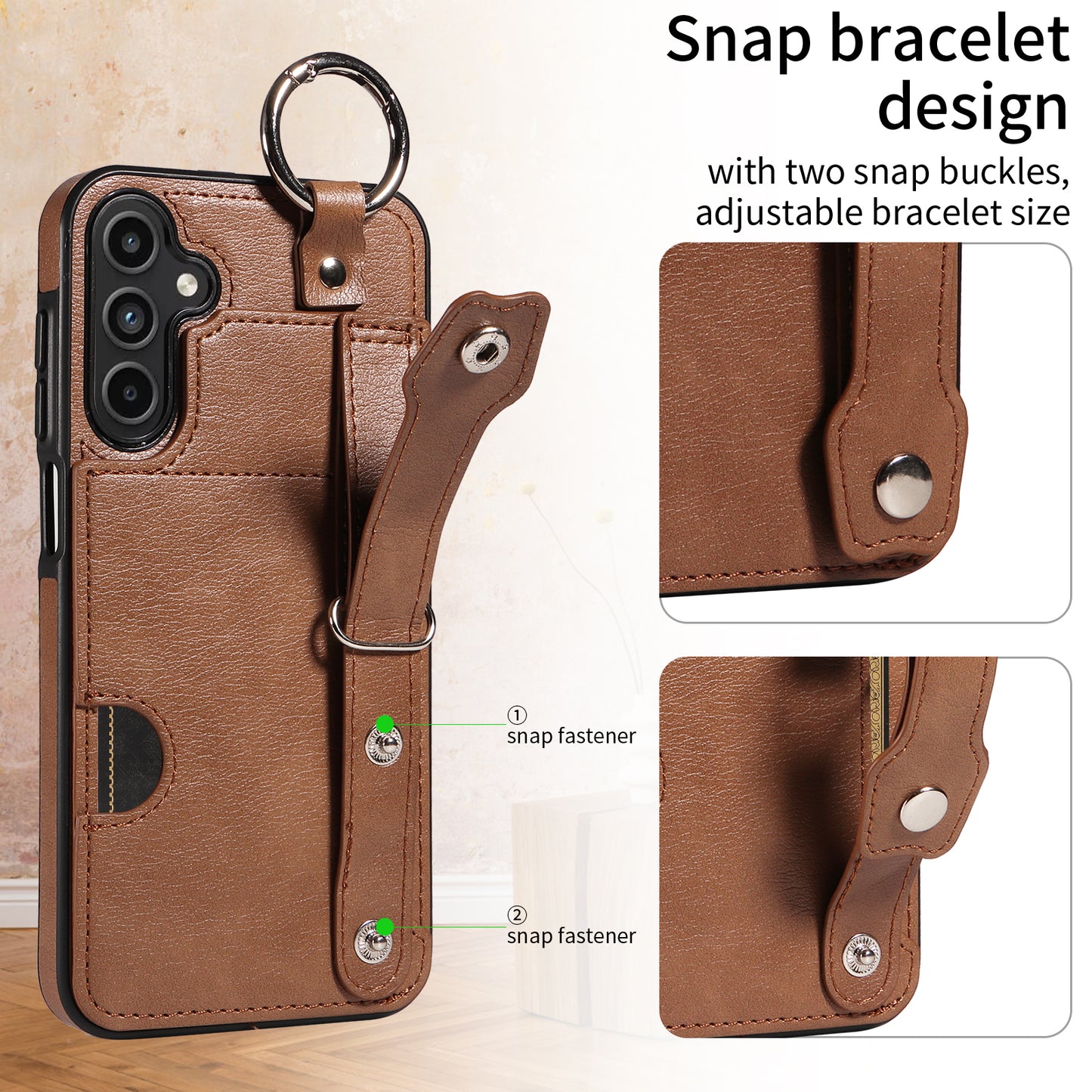008 For Samsung Galaxy A15 4G Case Kickstand Leather Coated TPU Phone Cover with Card Slot - Brown