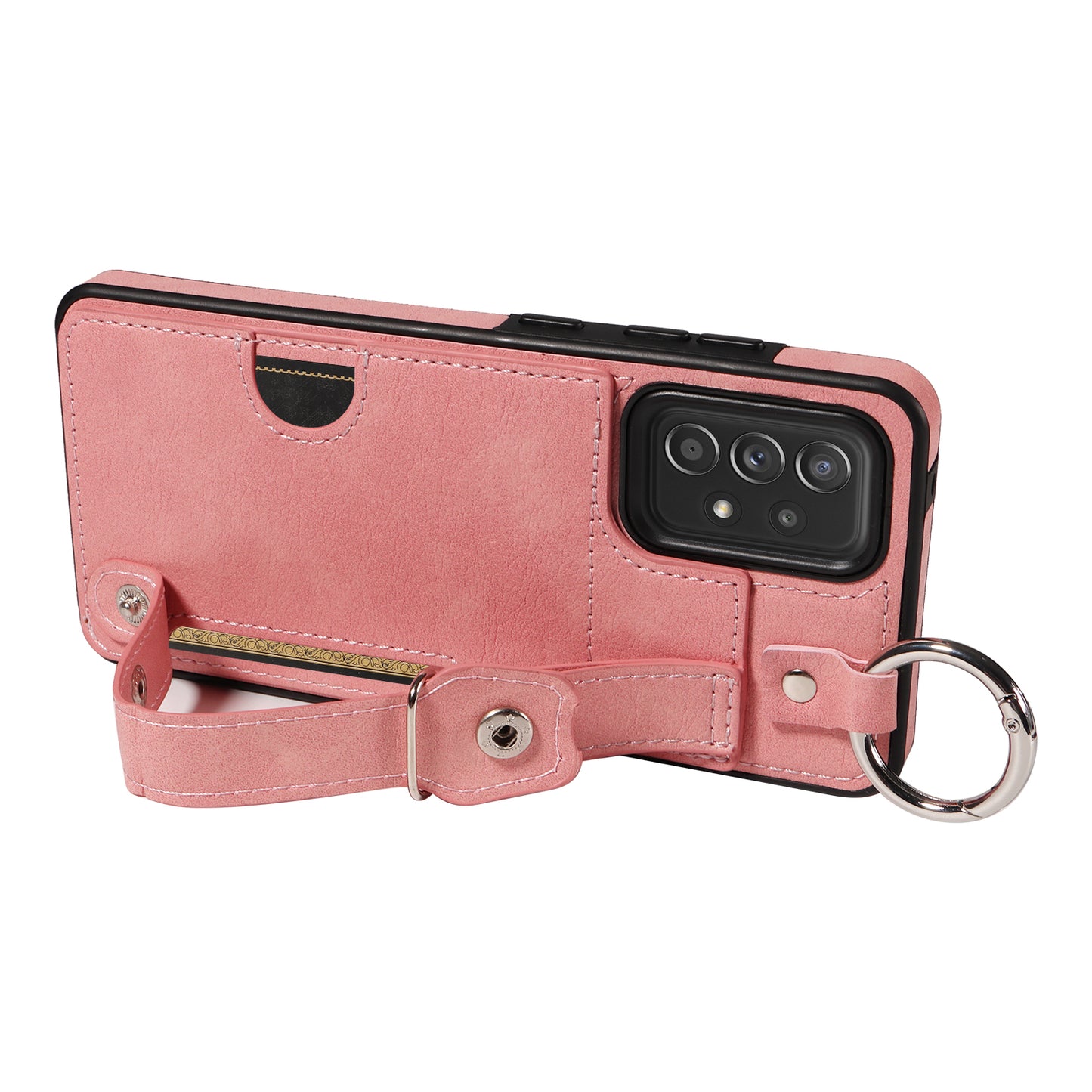 008 For Samsung Galaxy A52 4G / 5G / A52s 5G Case Calf Texture PU+TPU Phone Cover with Kickstand - Pink