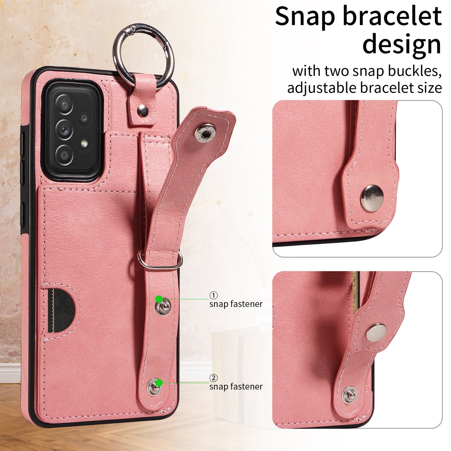 008 For Samsung Galaxy A52 4G / 5G / A52s 5G Case Calf Texture PU+TPU Phone Cover with Kickstand - Pink