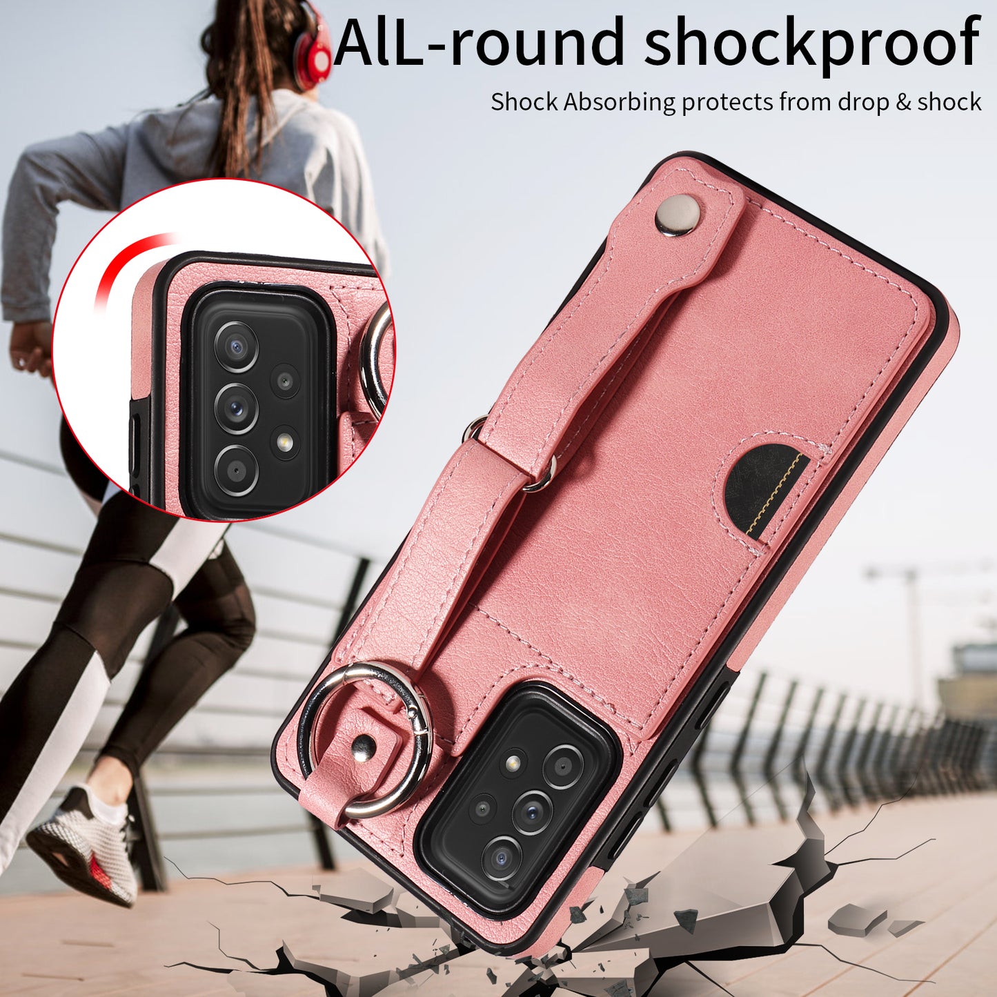 008 For Samsung Galaxy A52 4G / 5G / A52s 5G Case Calf Texture PU+TPU Phone Cover with Kickstand - Pink