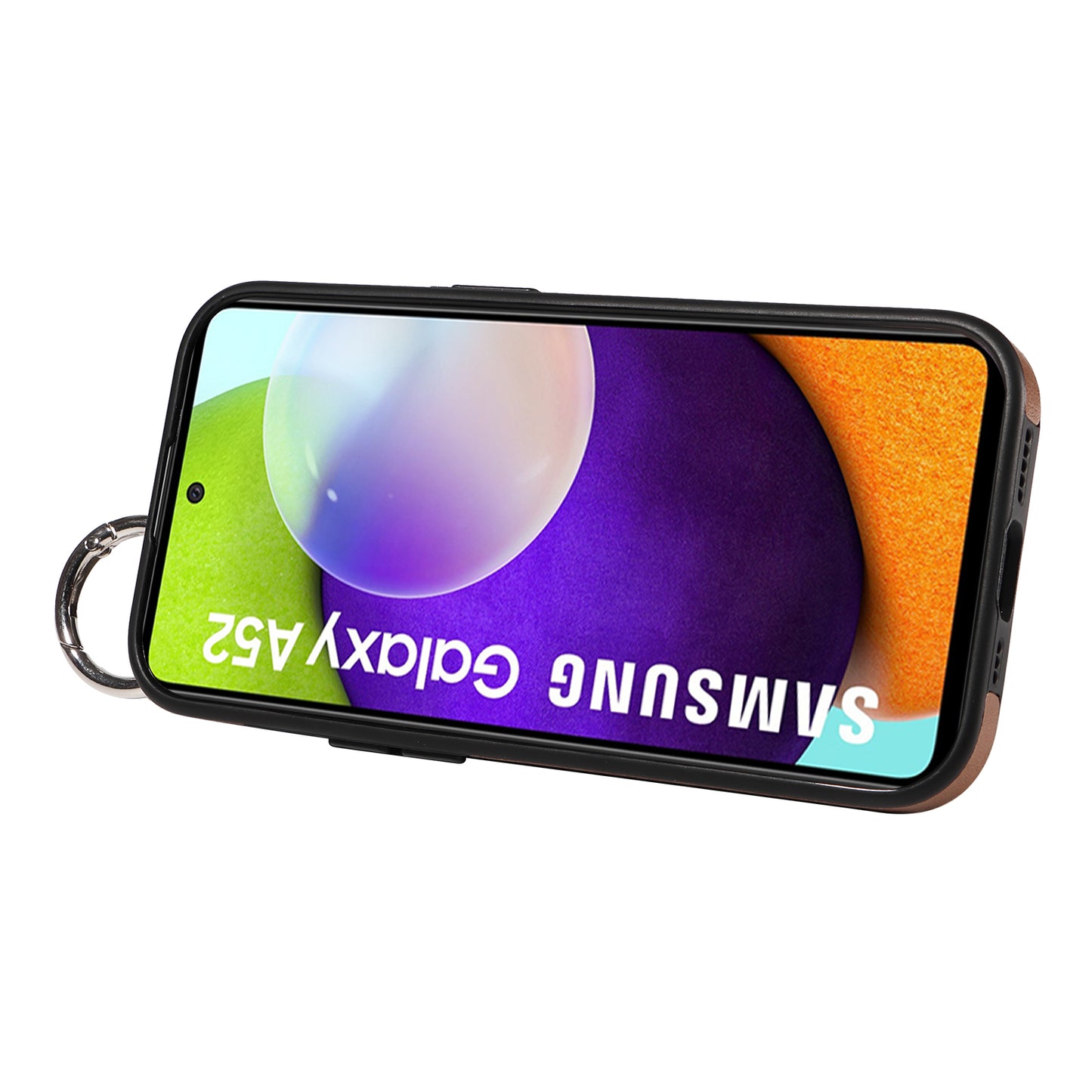 008 For Samsung Galaxy A52 4G / 5G / A52s 5G Case Calf Texture PU+TPU Phone Cover with Kickstand - Brown