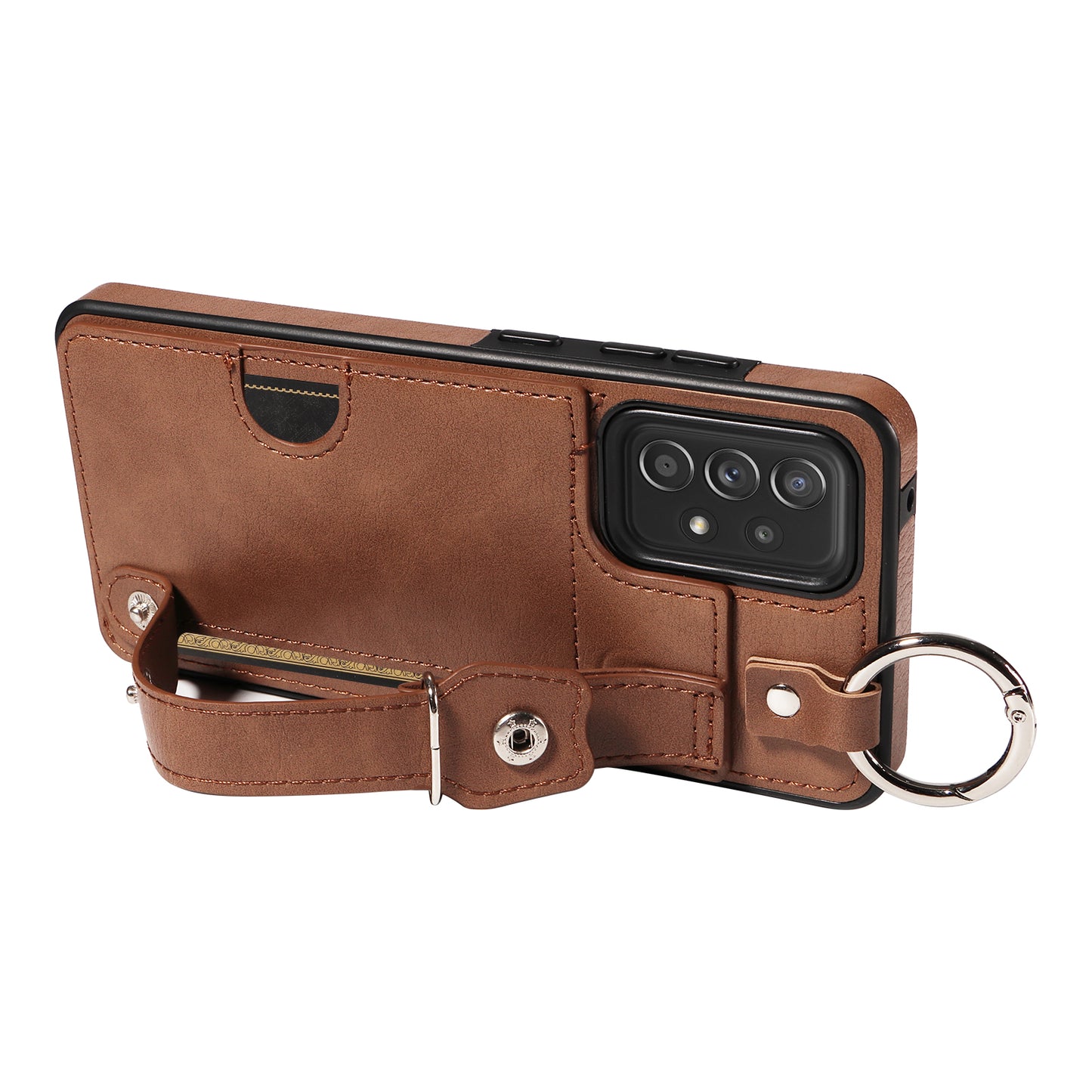 008 For Samsung Galaxy A52 4G / 5G / A52s 5G Case Calf Texture PU+TPU Phone Cover with Kickstand - Brown